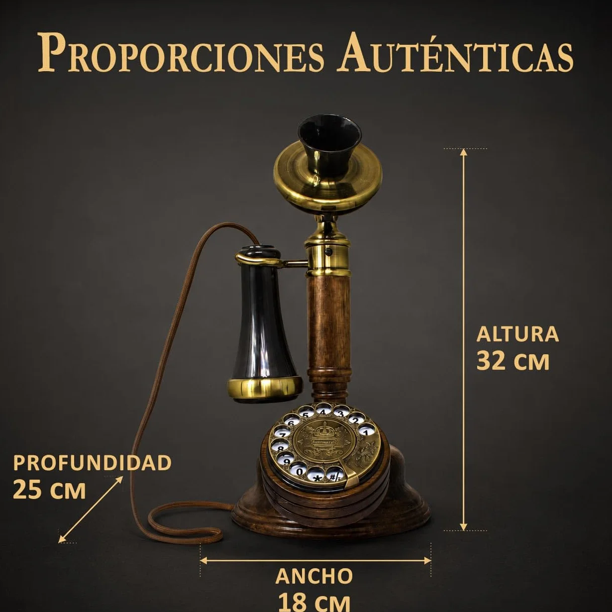 Teléfono Candelabro Vintage de Madera Opis Technology 1921 Cable Modelo C con Dial Giratorio