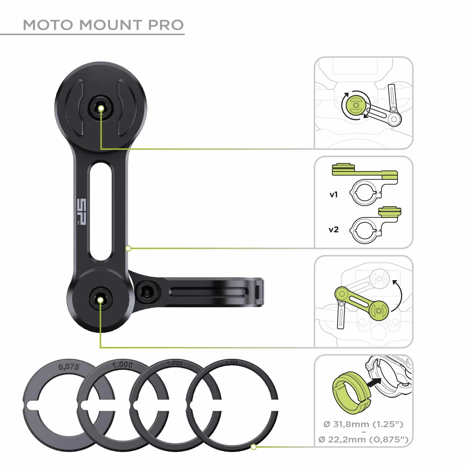 SP Connect Soporte Universal para teléfono móvil para Moto, Bicicleta, ciclomotor, Scooter, Accesorio para navegador de Todos los teléfonos Inteligentes como iPhone, Samsung