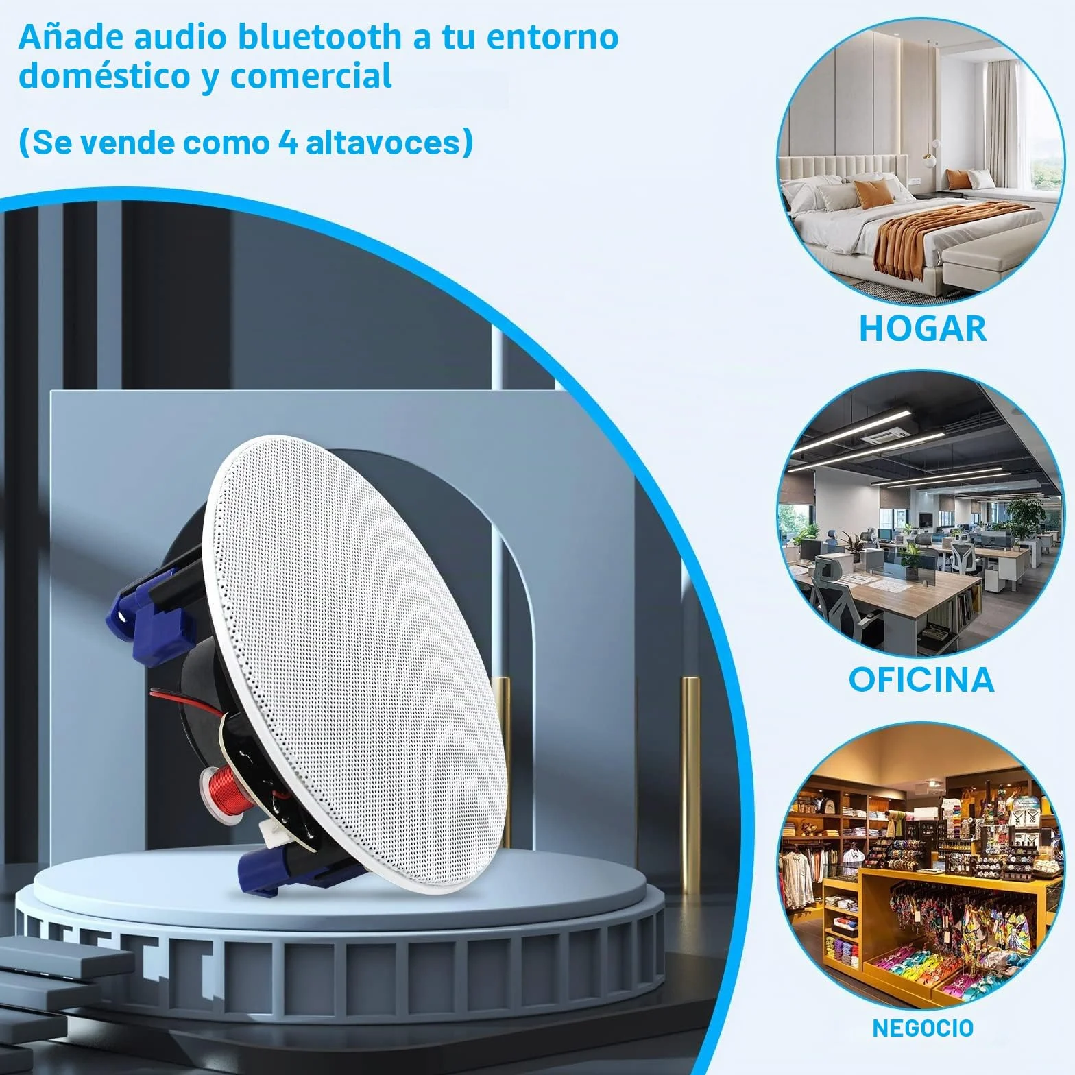 Herdio 4 pulgadas 160W Altavoz Bluetooth para Baño Cocina Sala Estar Oficina 2 Pares