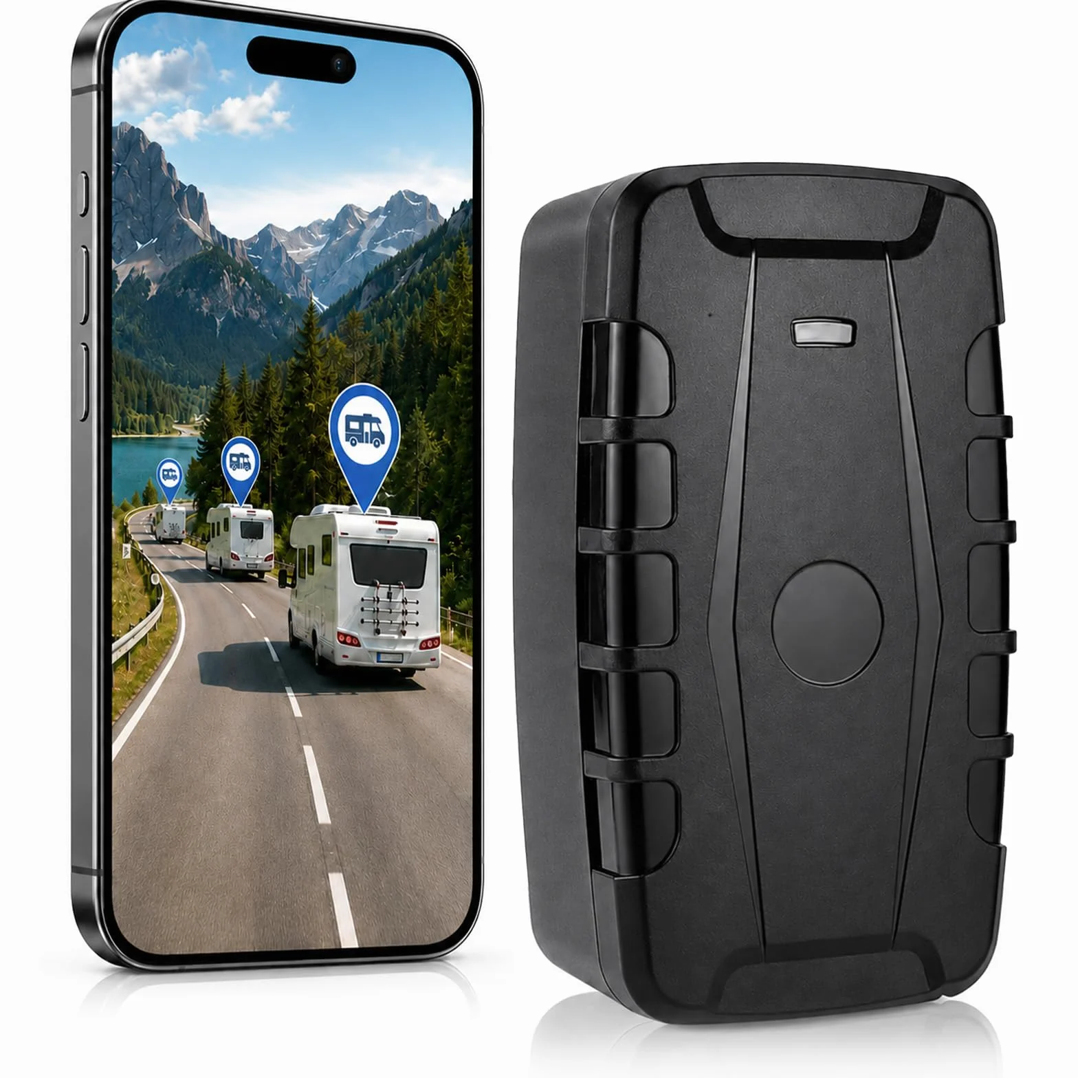Localizador GPS para Coche y Flotas Batería 20000 mAh, Seguimiento de Varios Vehículos por App/Web/SMS y Llamada, Rastreador GPS IP67 Impermeable, Geovalla, Alertas y Rutas para Camiones y Activos