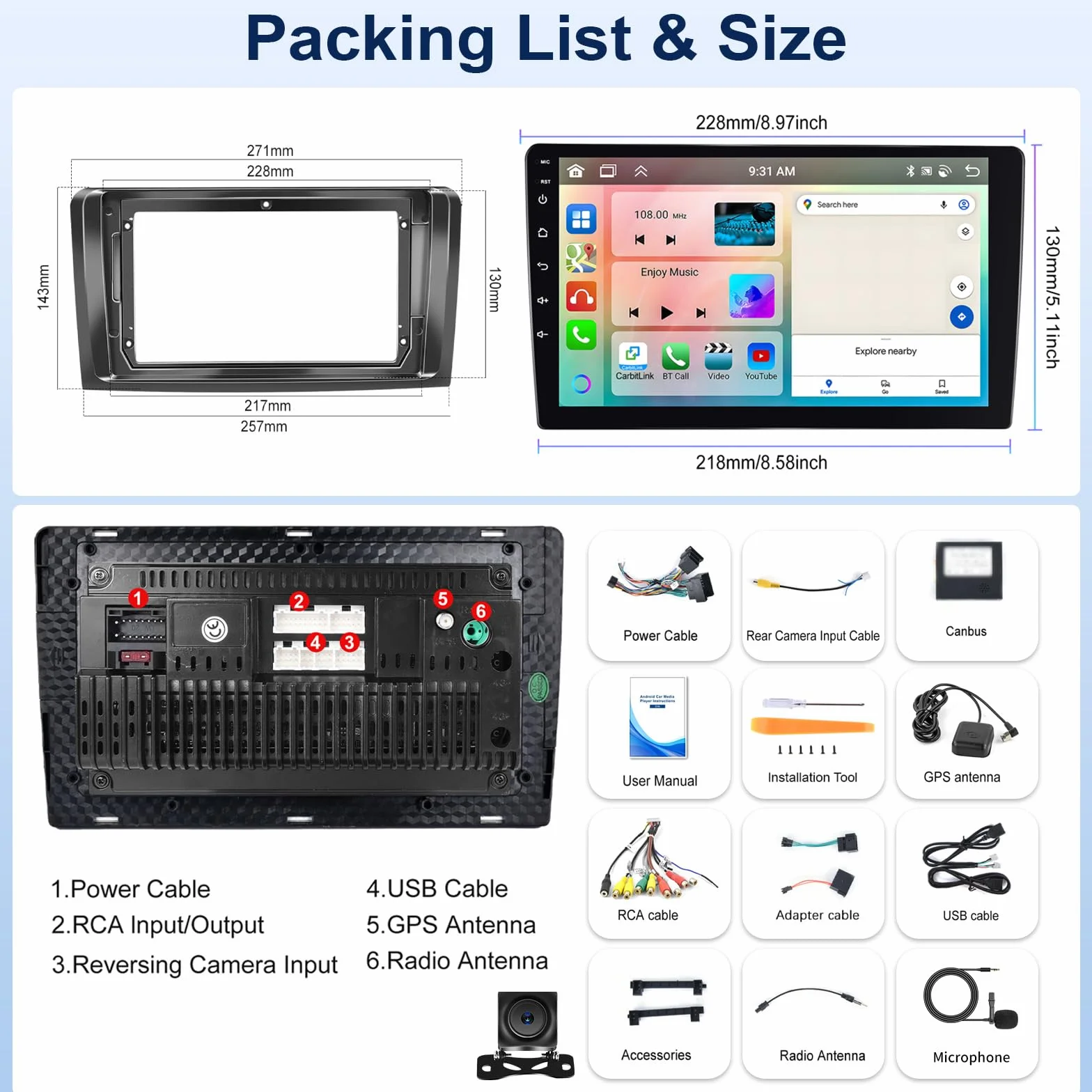 Android 15, 6G+128G 8Core GOHHDL Radio Coche para Mercedes Benz ML GL W164 ML350 ML500 GL320 X164 ML280, Pantalla de Coche de 9 Pulgadas con Carplay Android Auto BT GPS Navi WiFi FM/RDS SWC Cámara&MIC