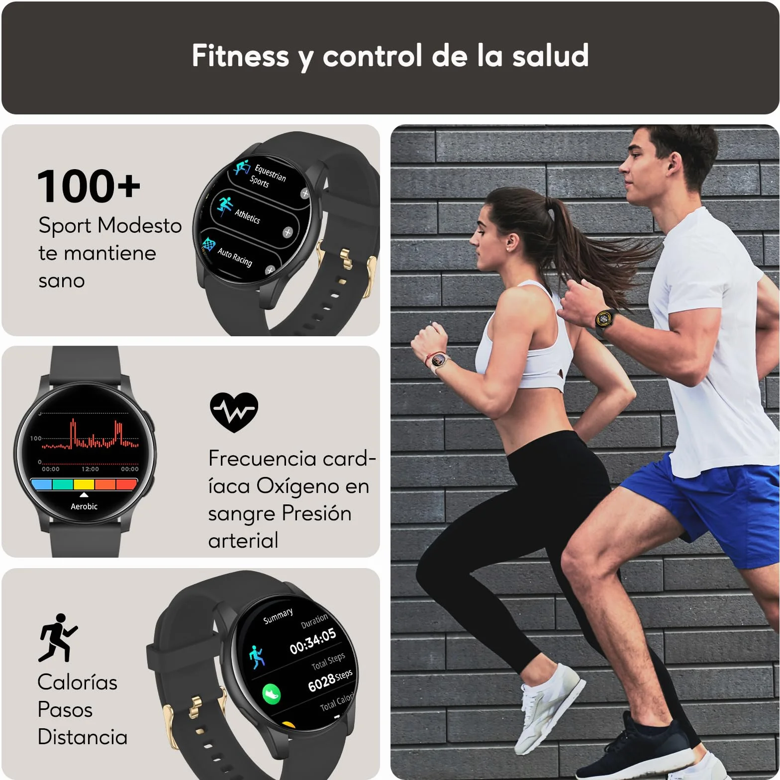 AcclaFit Reloj Inteligente Hombre Mujer con Llamadas Bluetooth, Smartwatch Esfera Redonda 1,38" con Pulsómetro, Monitor de Sueño, IP68 Impermeable, Compatible con Android iOS - Regalo Día del Padre