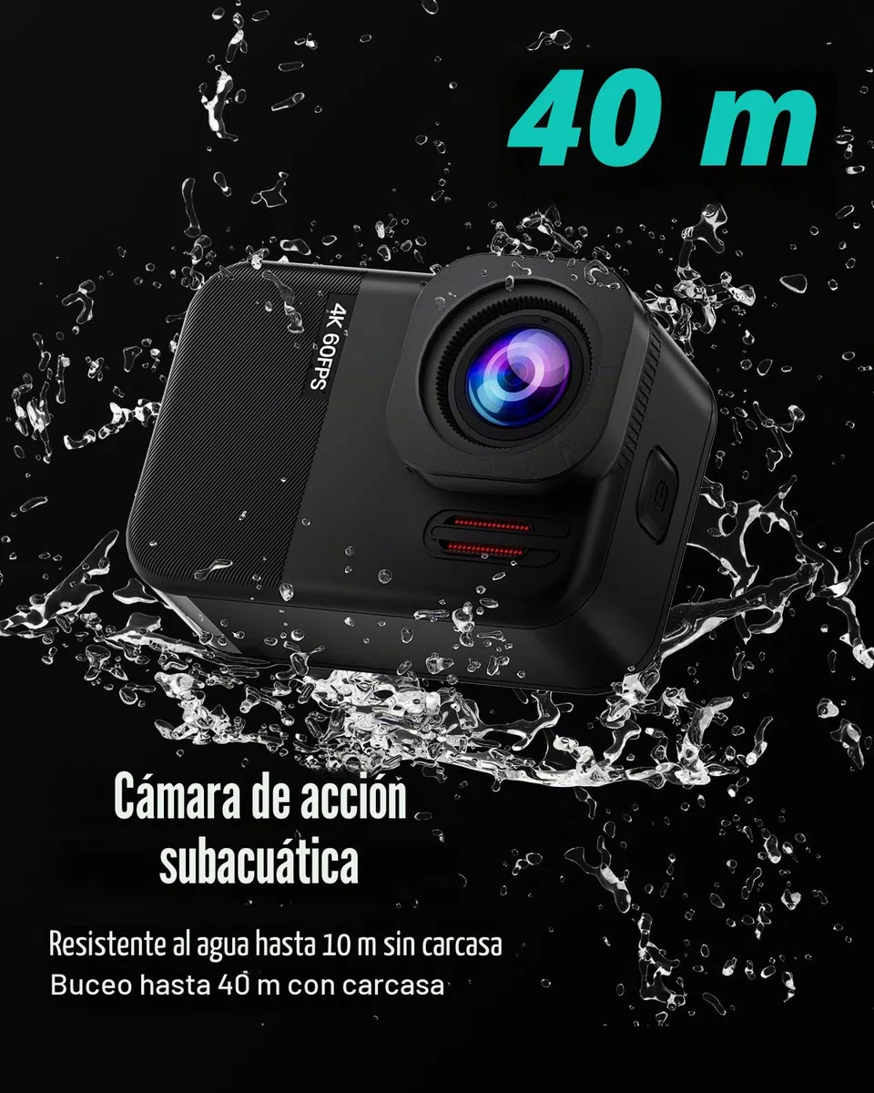 4K60fps Cámara Acuatica Pantalla Táctil - Cámara Subacuática 10M con 64G Tarjeta SD, HD 48MP WiFi Cámara Deportes Estabilización 6-Axis,8X Zoom Cámara de Acción con Casco Accesorios