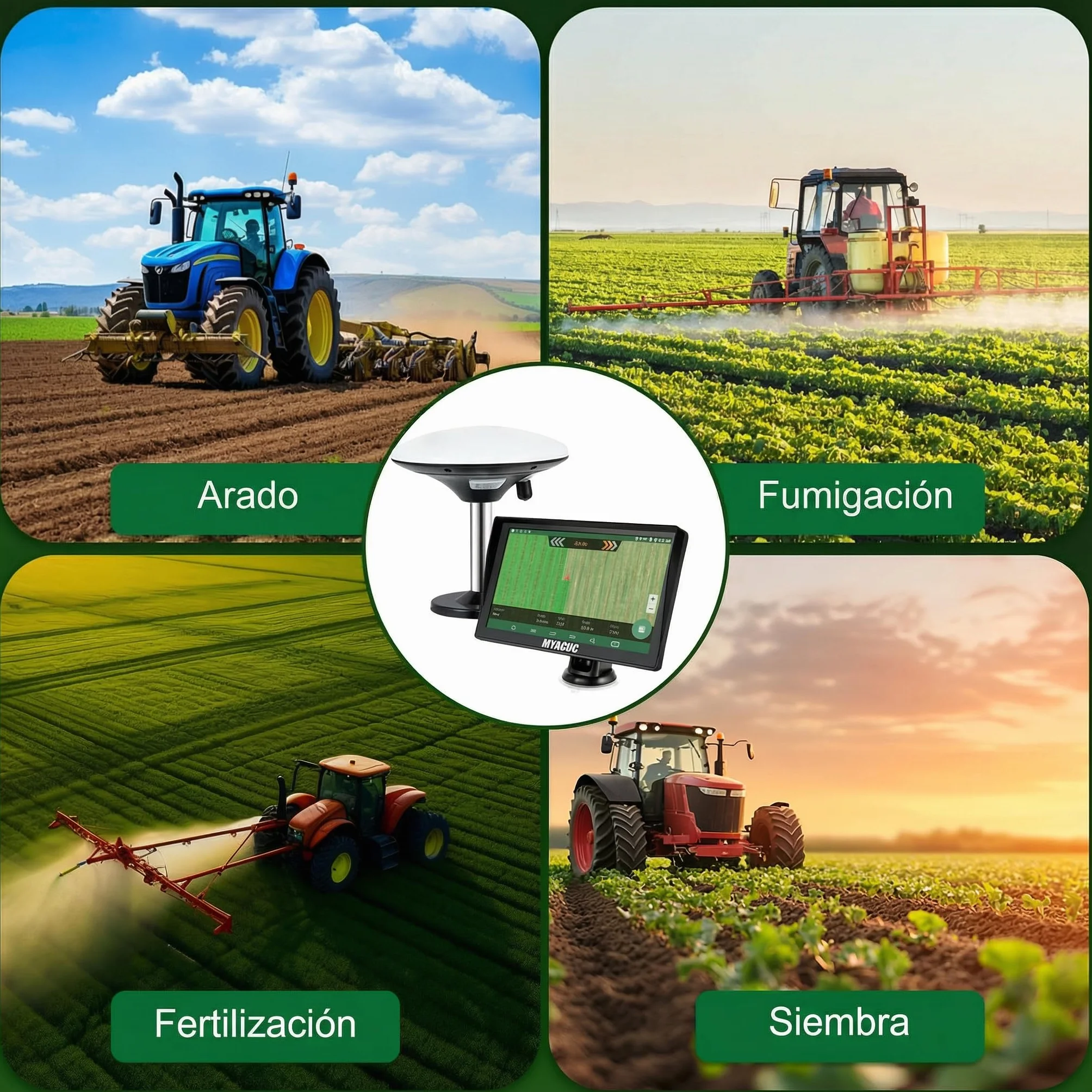 Navegador GPS para Tractor para Agricultura de Precisión, Navegador Agrícola GNSS con Pantalla Táctil de 9", Adecuado para Pulverización, Arado y Siembra, Posicionamiento Automático