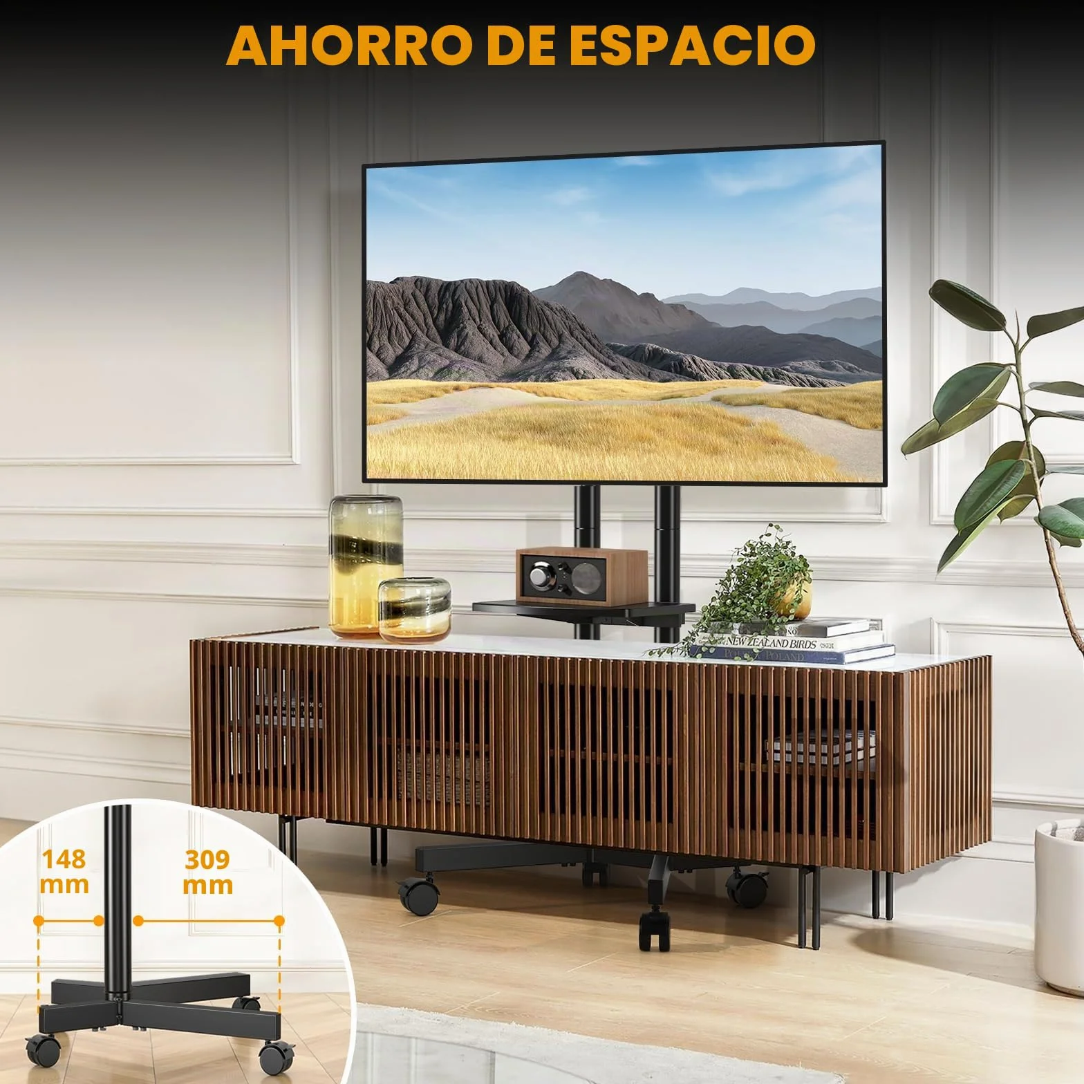 Soporte TV Pie Ruedas para Televisiones de 32-75 Pulgadas Plasma/LCD/LED, Altura Ajustable, VESA 400x400mm, 40 kg