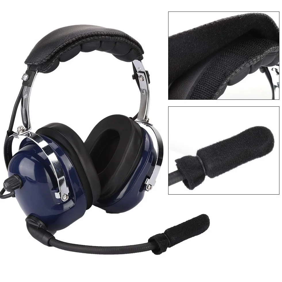 ASHATA Auriculares de aviación general de 3,5 mm, auriculares piloto de doble enchufe, auriculares de reducción de ruido para pilotos