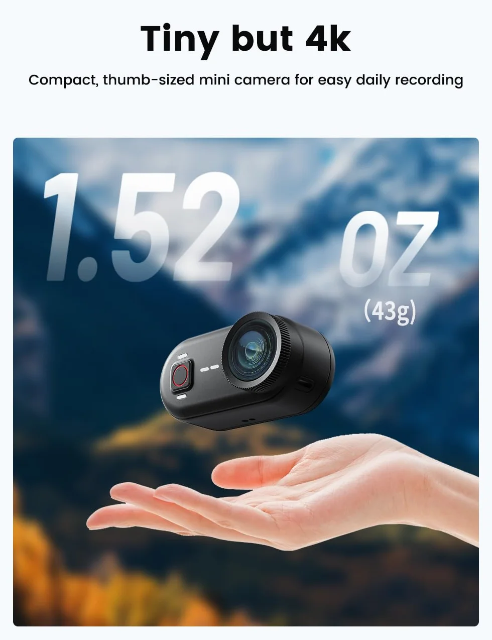 Apexcam K80 Pequeña Cámara Deportiva con Memoria integrada de 128GB 4k WiFi Portable Vlogging Cámara con EIS 10M Impermeable Cámara Acuática con Grabación en Bucle y 1300mAh Expansion Module