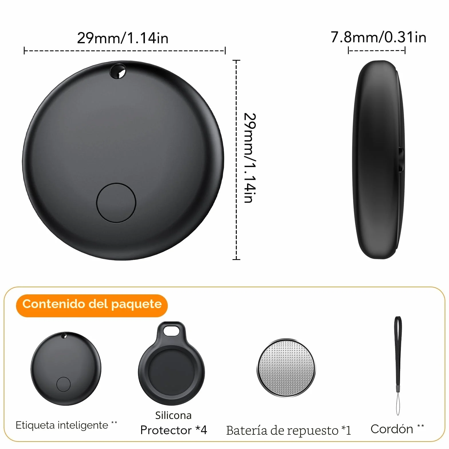 Android Smart Tag, Tracker Compatible con Google Find Hub App (Sólo Android), Localizador Bluetooth, Rastreador para Llaves, Cartera, Equipaje, Impermeable IP68, 4 Negro