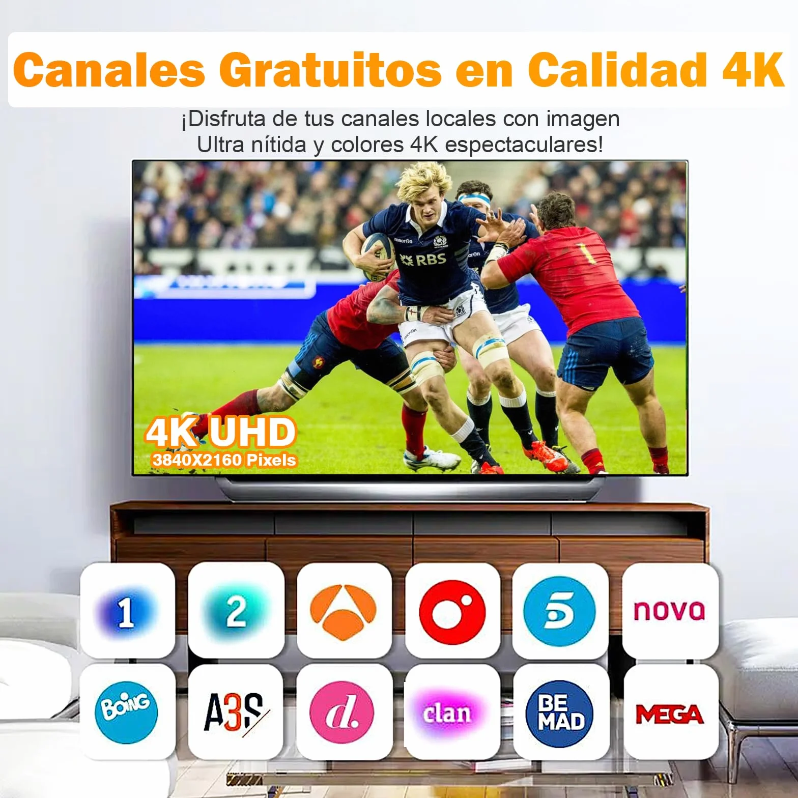 Antena TV Exterior 2026 Mejorada, Antena TDT Digital DVB-T2 HD 4K de Largo Alcance, Recepción 720°, Compatible con Smart TV, Instalación en Tejado, Terraza, Pared y Caravana, Cable 10 m(Blanco)