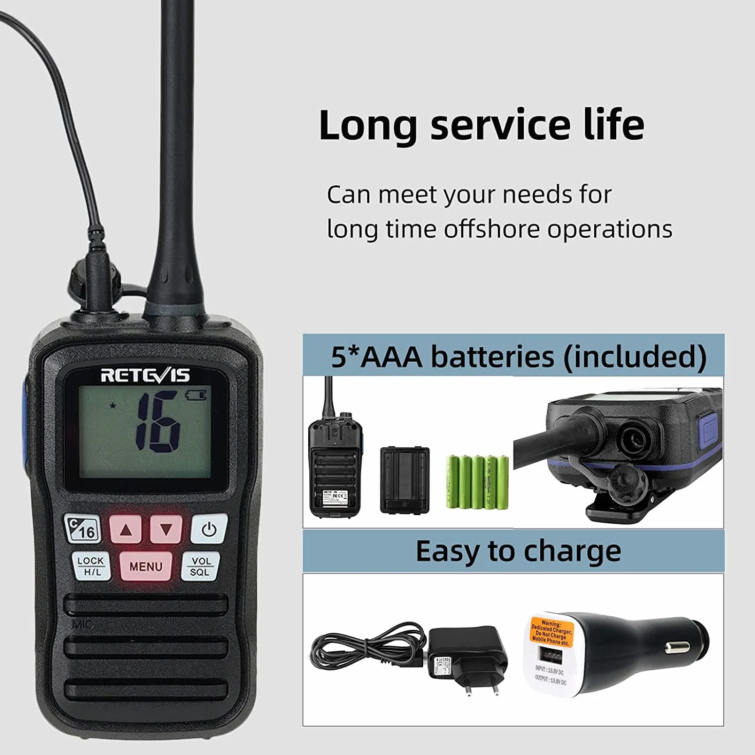 Retevis RM01 Marina Walkie Talkie, IP67 Impermeable Radio Marino de Mano, Vibración, Flotando 88 Canales de Mano Radios de Dos Vías para Kayak Pesca Paseo en Barco(Negro, 1 Pieza)