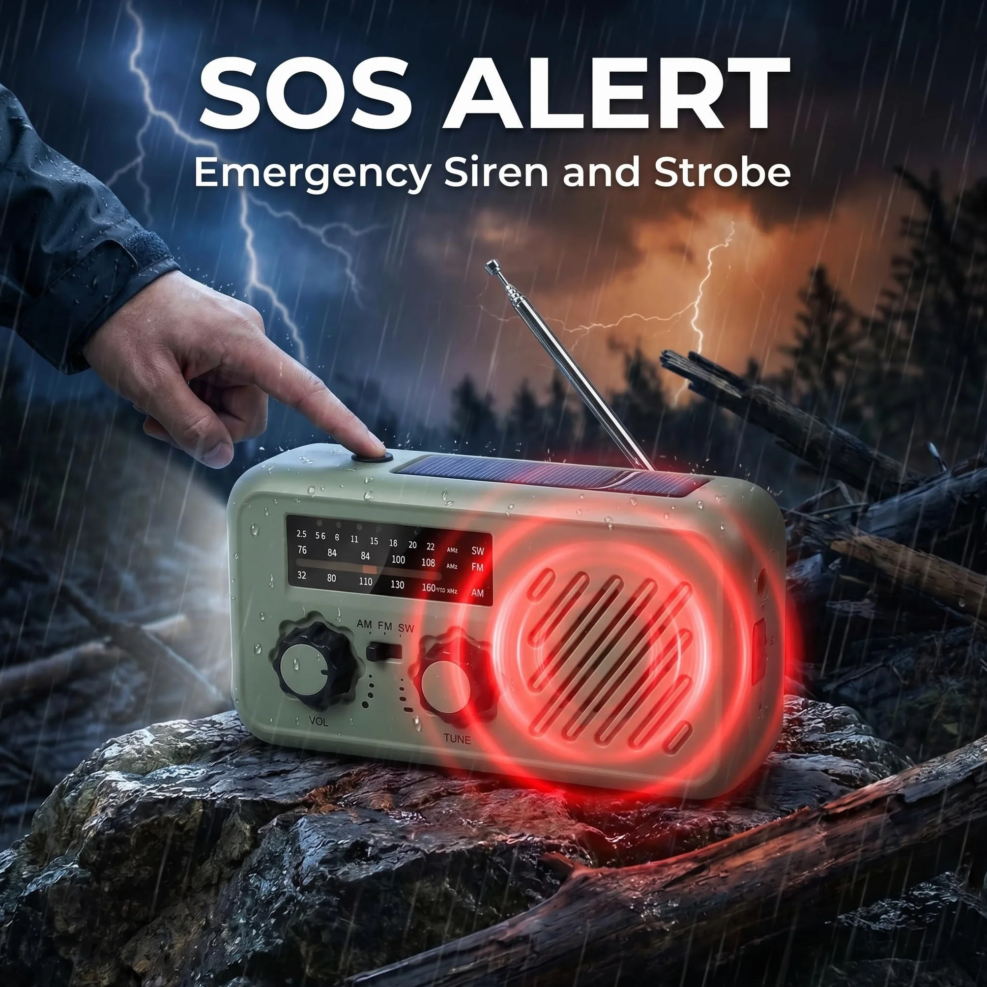 Radio de Emergencia Solar y Manivela, Radio FM/Am Portátil con Linterna LED, Luz de Lectura y Powerbank 2000mAh – Ideal para Cortes de Luz, Camping, Acampada y Regalos para Hombre