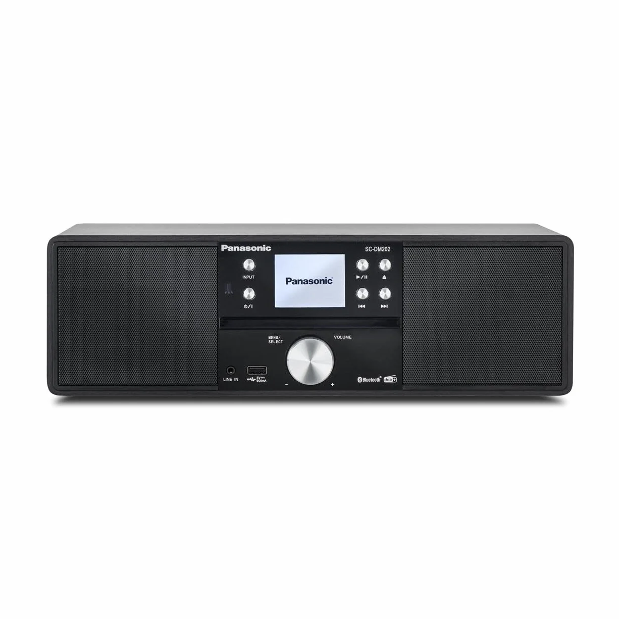 Panasonic SC-DM202EG-K Sistema Estéreo Micro Hi-Fi Compacto con CD, Radio Dab+/FM, USB y Bluetooth, Altavoces de 24 W, Control Remoto, Pantalla LCD TFT de 2,4", Ajustes de Ecualización, Negro.
