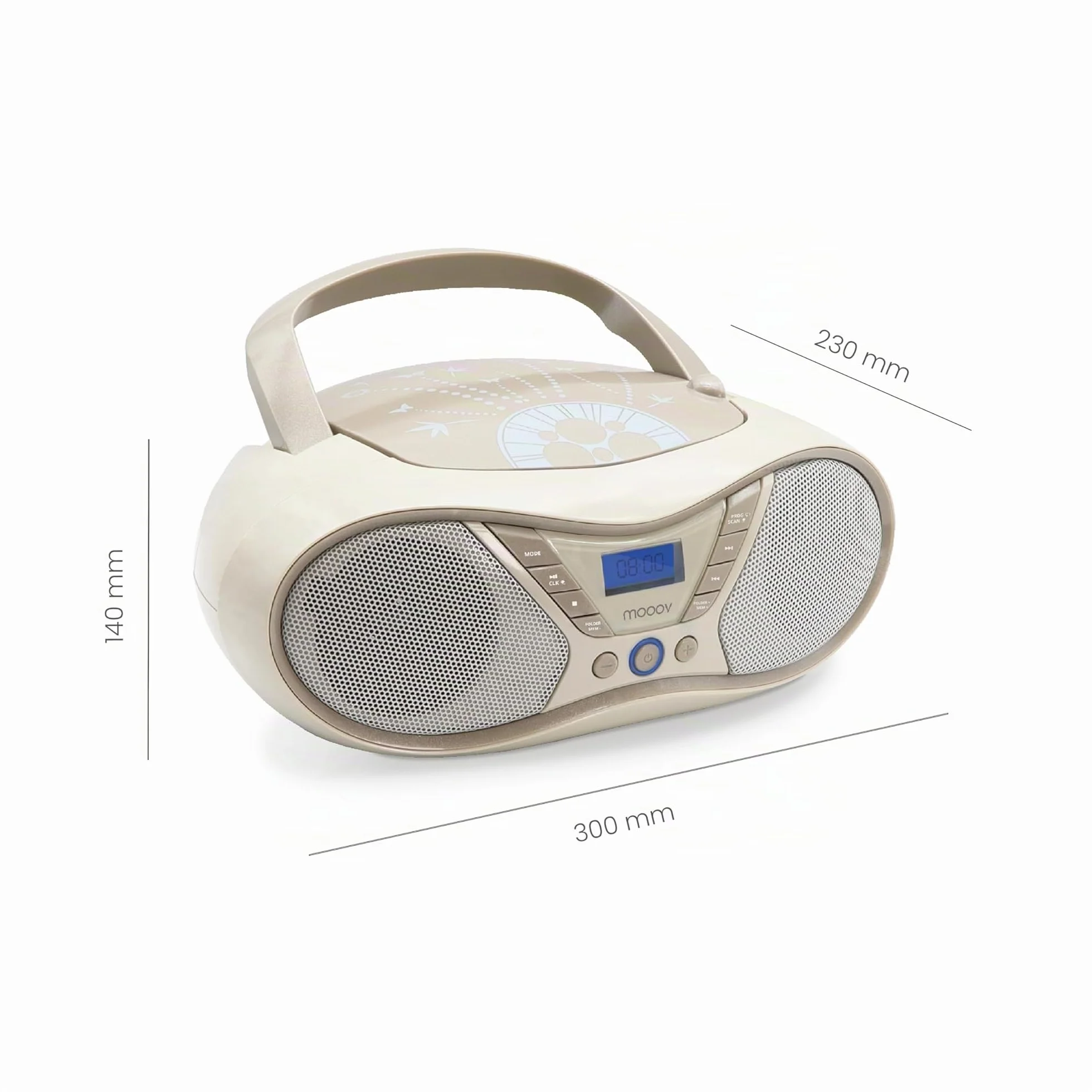 Mooov Reproductor CD Portátil Radio FM USB 6W CD-R CD-RW CD-MP3