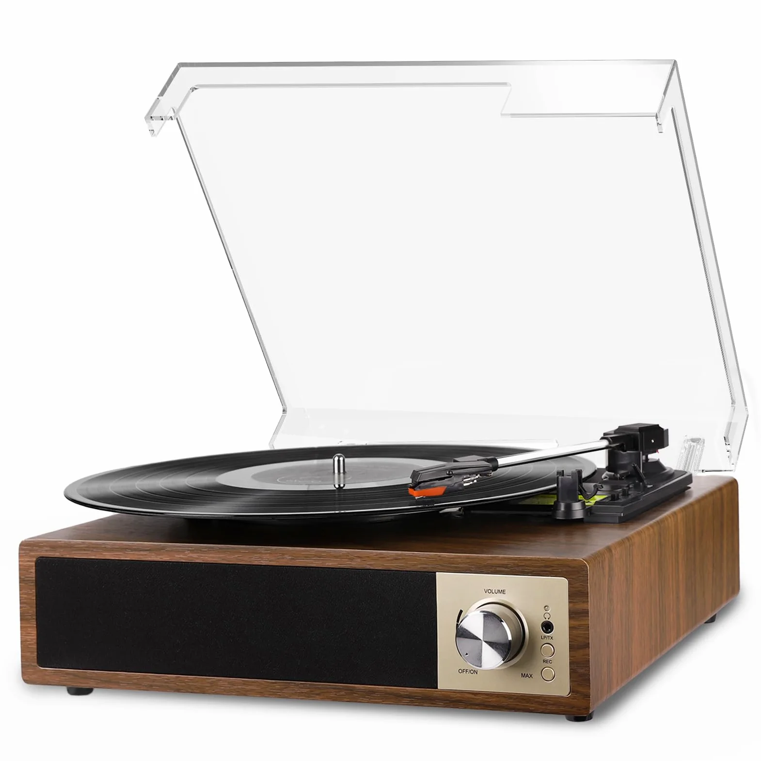 VIFLYKOO Tocadiscos de Vinilo Bluetooth 5.4, Reproductor de Vinilo Vintage con 3 Velocidades 33/45/78 RPM, Giradiscos Soporta Grabación de Audio USB, Salida RCA/Aux in/Auriculares, Caoba