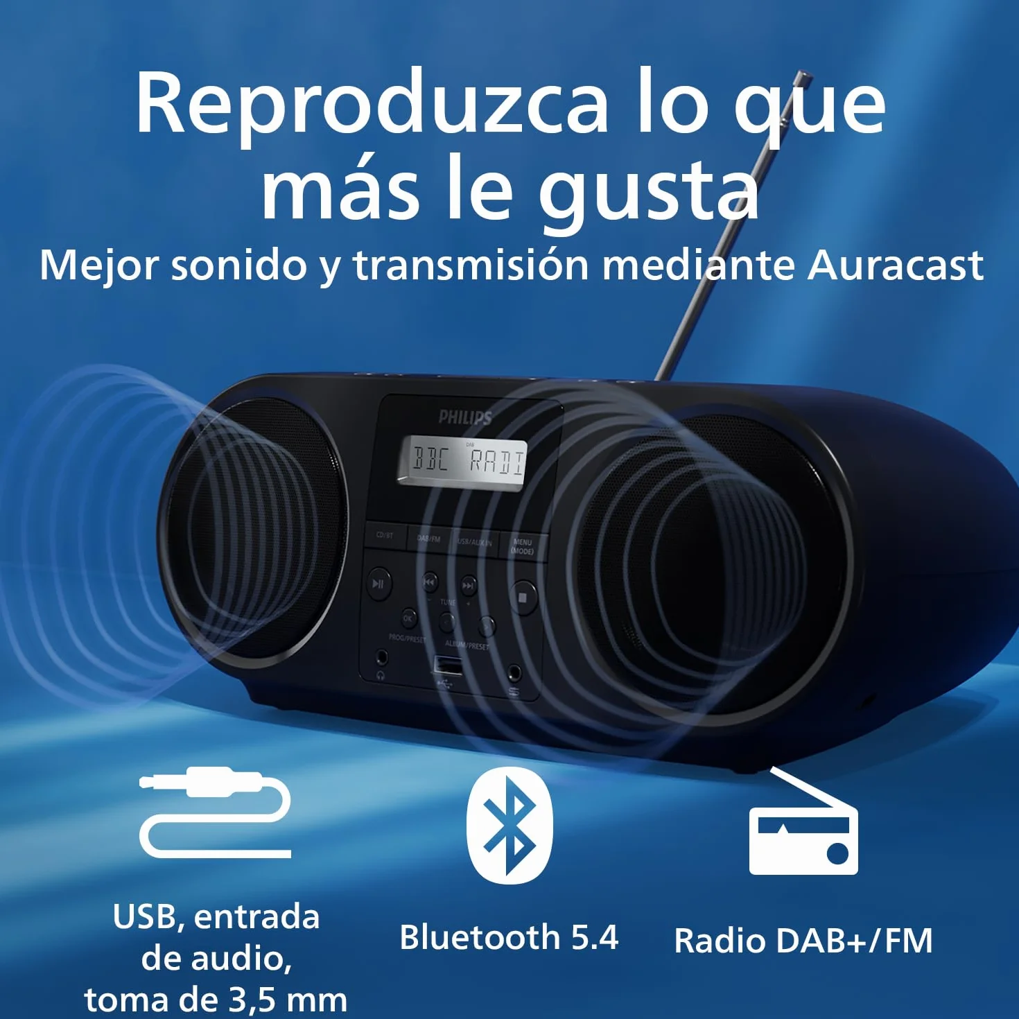 Philips TAZ6000 Reproductor CD Todo-en-1 Radio DAB+/FM Bluetooth 5.4 USB