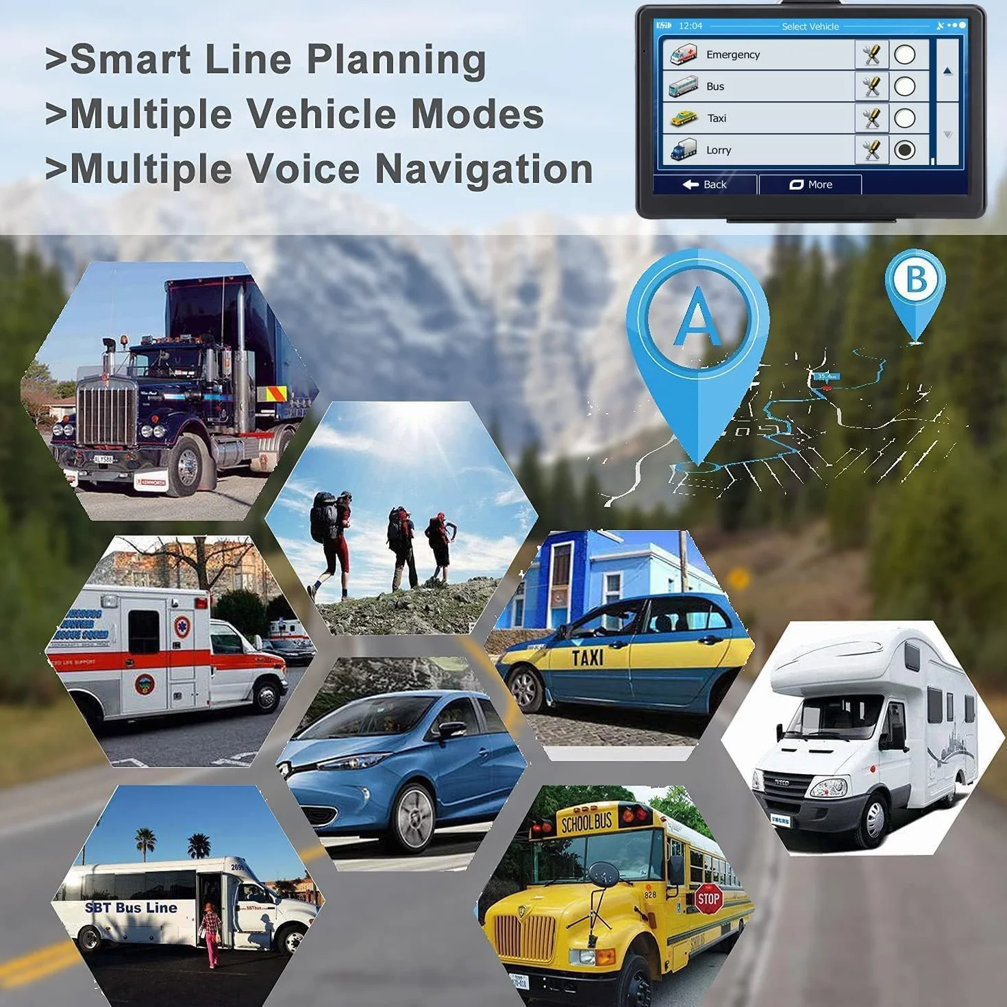 5 Pulgadas GPS Coche,Navegador GPS Coche,GPS Camiones Profesional,Actualizaciones de Mapas de Europa para Toda la Vida,para Camiones y Coches，Alertas de Velocidad y POI con Guía por Voz