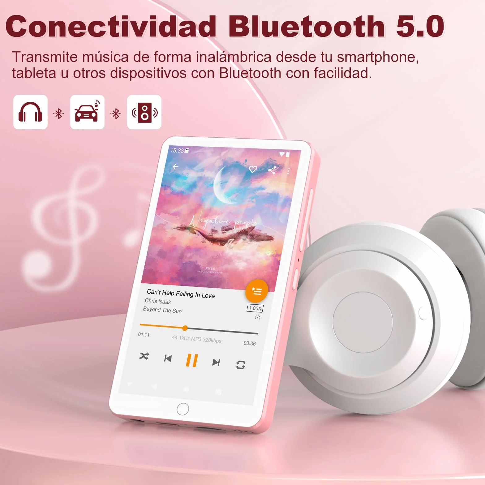 Reproductor MP3 Spotify con Bluetooth y WiFi, Reproductor MP4 Android para niños, Pantalla táctil de 4,02 Pulgadas con Audible,Amazon Music, Deezer, Play Store(Pink16GB)
