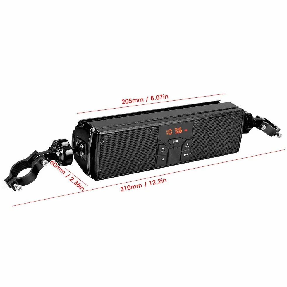 Qiilu Sistema de o de la Barra de la manija de modificación de la Motocicleta, reproducción de USB Sistema de Sonido Antideslizante a Prueba de Agua Altavoz estéreo de Moto(Negro)