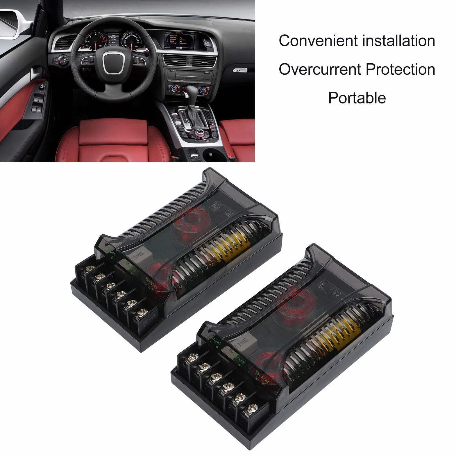 Divisor de Frecuencia para Coche, Crossover de Altavoz de 2 Vías con Protección contra Sobrecorriente y Disipación Térmica, Potencia 100W 12V para Mejorar Graves y Claridad de Sonido