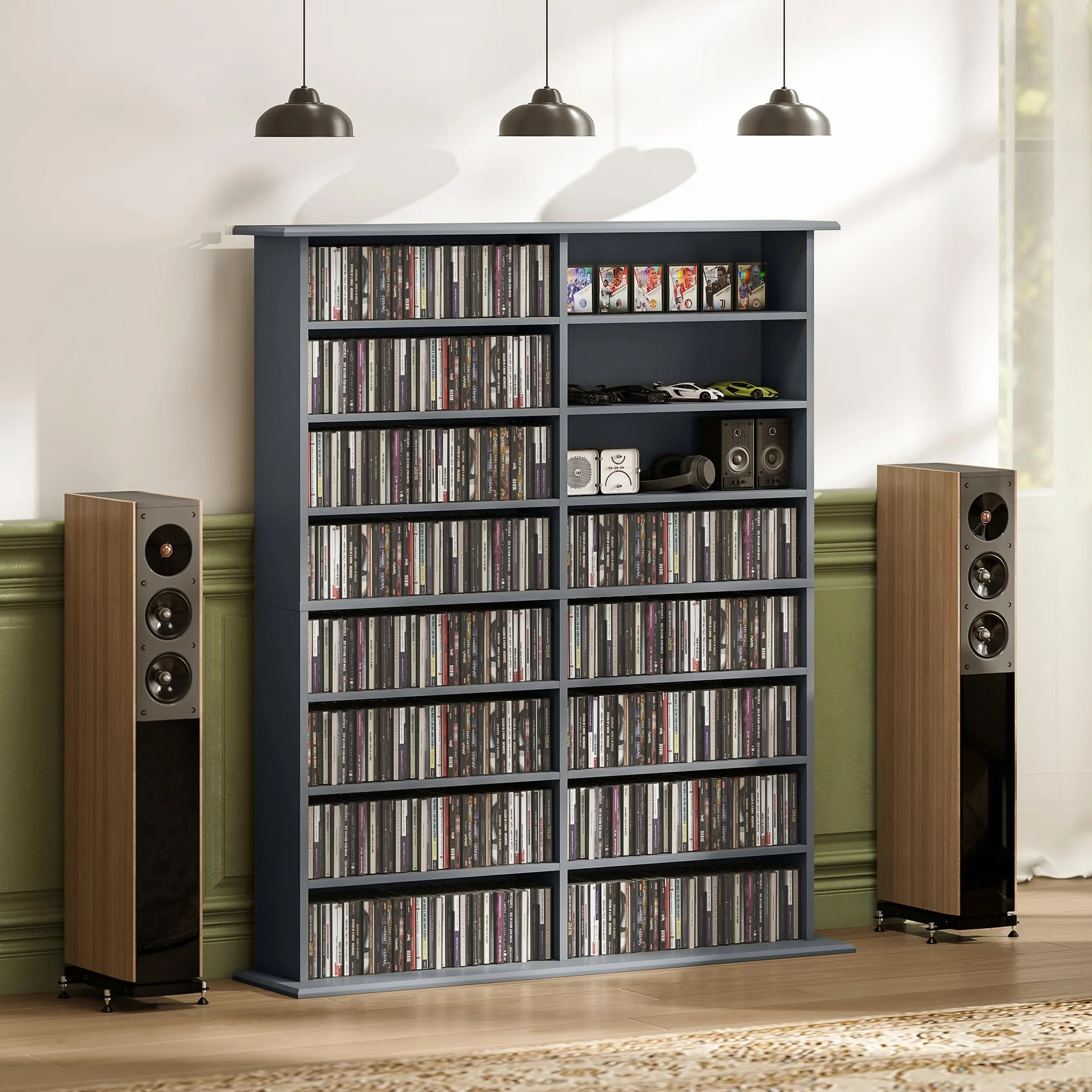 HOMCOM 720 CD/396 DVD Storage Unit, 396 Blu-ray Media Storage Shelf with 16 Compartments and 12 Adjustable Shelves, CD Tower for Living Room, Bedroom, Office, Gris