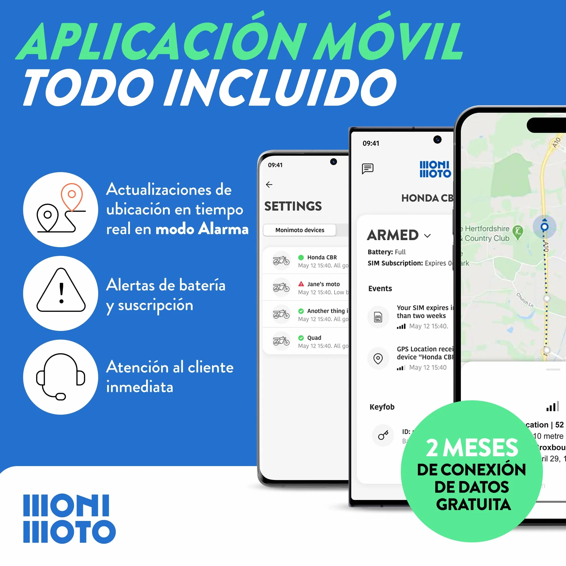 Monimoto 9 Antirrobo GPS y Alarma Tracker - Instalación DIY, Sin Cableado, Impermeable, Cobertura Global - para Vehículos, Motos, Coches, Bicicletas, ATVs, Motores de Barcos, Caravanas