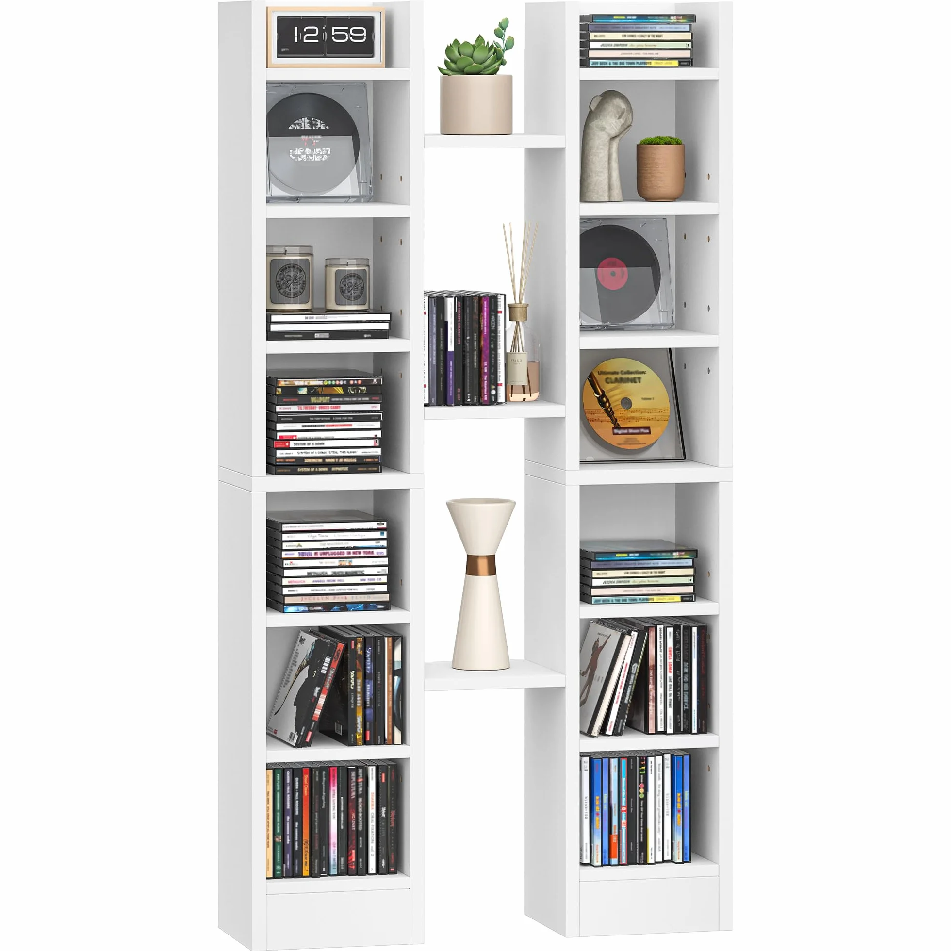 Hzuaneri Estanterías para CD o DVD Soportes, 14 Compartimientos, para 272 CDs, Estante Ajustable para Salón, Oficina, 17 x 20 x 213 cm, Blanco CR21403XV1