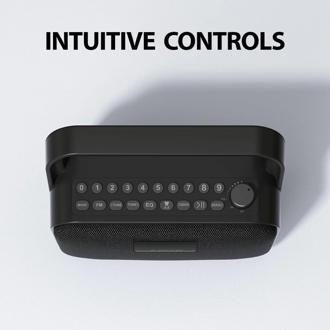 Avantree PowerByte - Radio FM Portátil Digital y Altavoz Bluetooth con Lector de Tarjetas SD, 30W de Potencia, Batería Recargable de 20 Horas, Lector de Memoria USB y Función con Cable