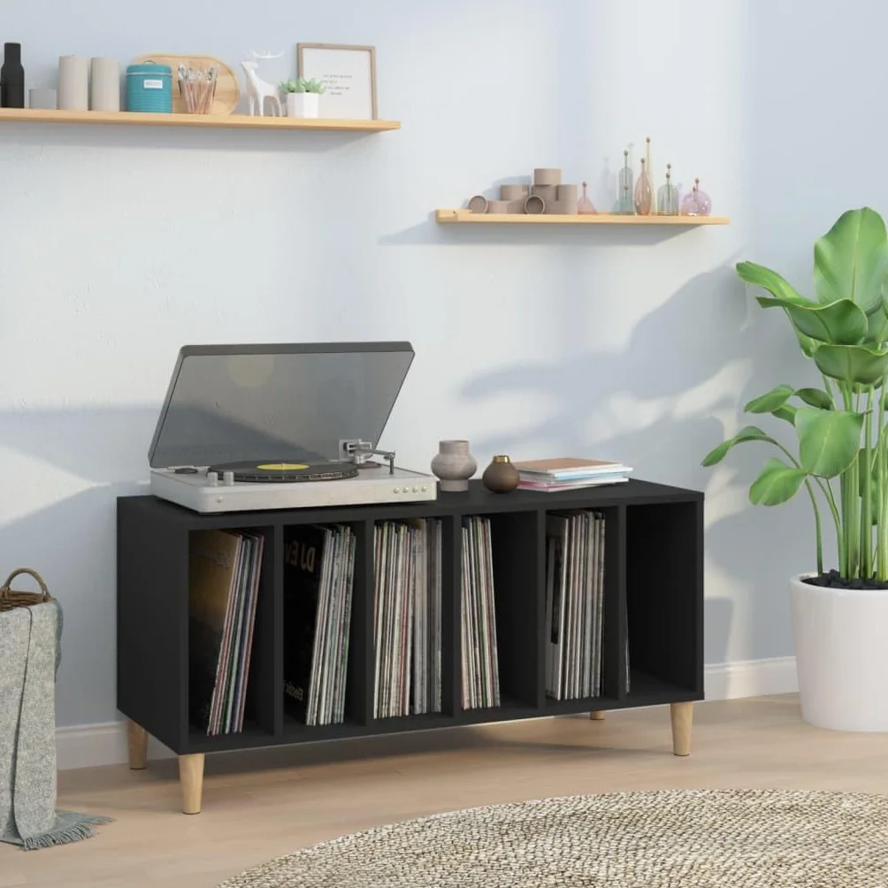 ZEYUAN Mueble para Discos Madera contrachapada Negro 100x38x48 cm, Estanteria CD, Mueble Tocadiscos, Mueble para Discos, Mueble para Vinilos, Mueble para Tocadiscos - 831974