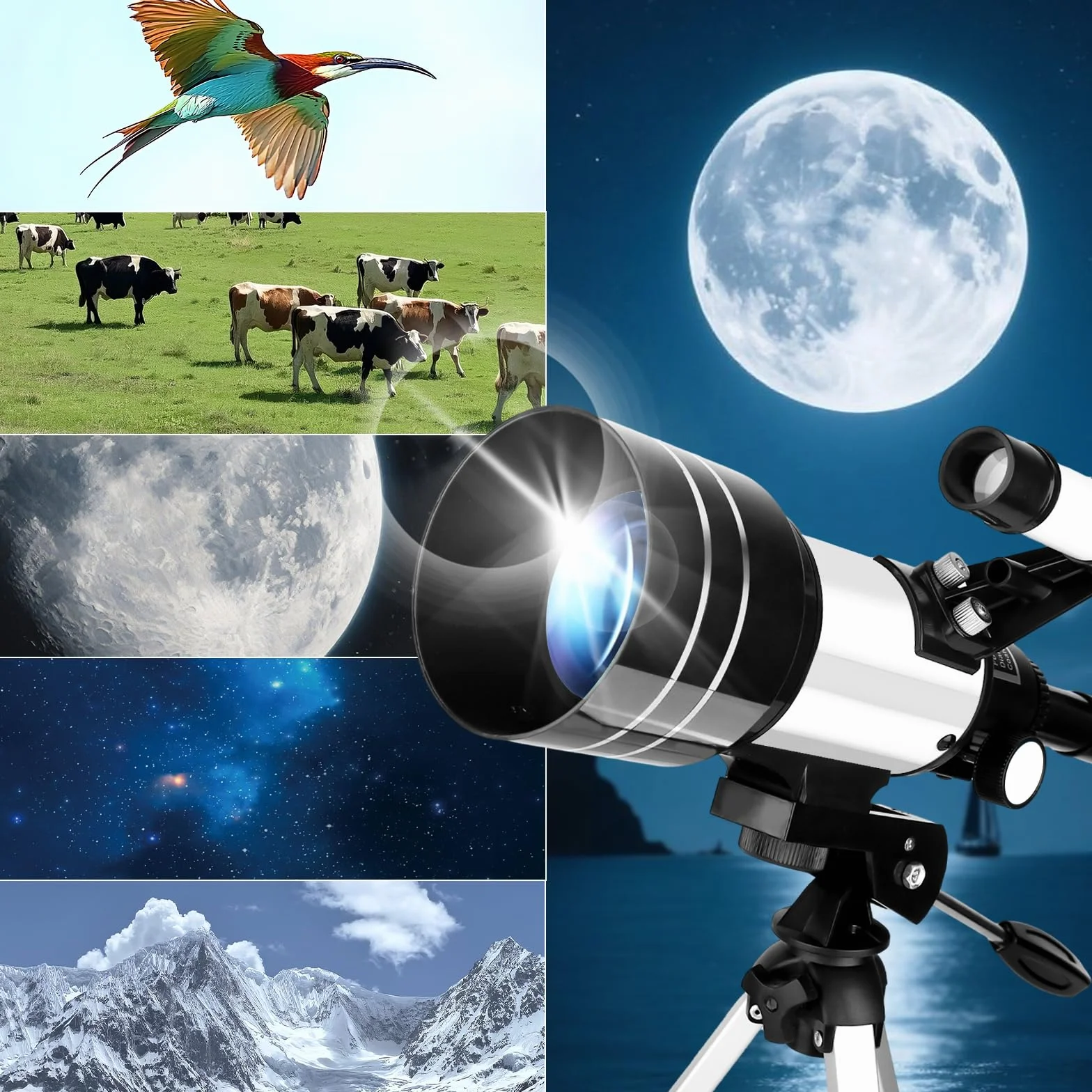 Telescopio 70mm Apertura 300mm Refractor para Adultos Principiantes Astronomía con Trípode