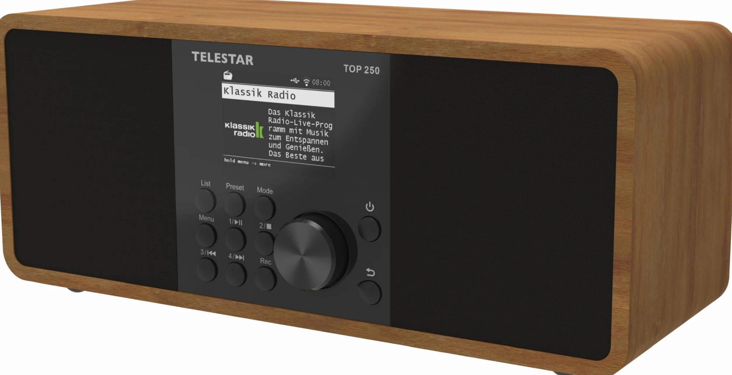 TELESTAR Top 250 – Dab+/Radio por Internet (estéreo, 2 × 10 W, Bluetooth Audio-Streaming & función de envío, grabación USB, Sistema de Emergencia, Control por App) – Madera