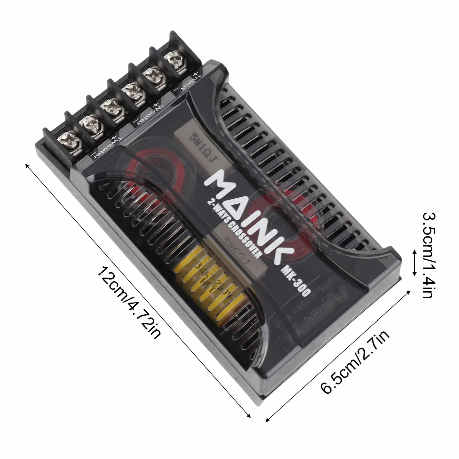 Divisor de Frecuencias de 2 Vías para Altavoces de Coche Compatible con la Mayoría de Sistemas de Audio Crossover con Protección contra Sobrecorriente y Disipación de Calor
