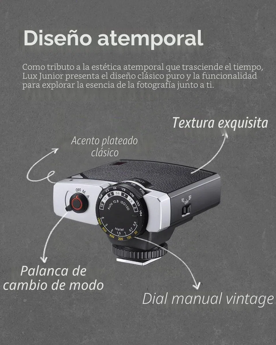 Godox Lux Junior Retro Flash de cámara Speedlite GN12 6000 K ± 200 K CCT,Modos automáticos y manuales de Potencia de Flash,28 mm de Distancia Focal para cámaras Canon Nikon Sony Fuji Olympus Hot Shoe