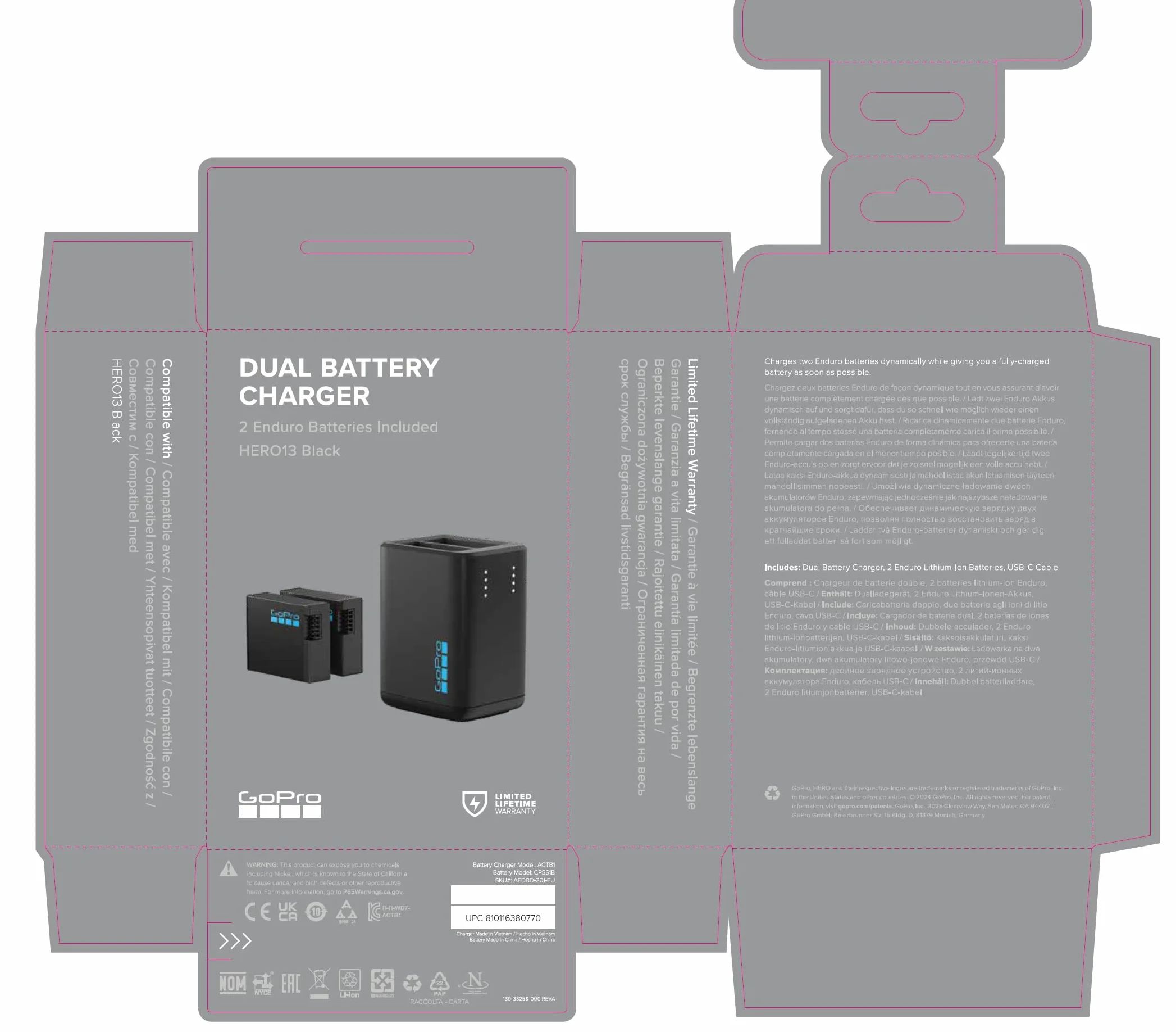 GoPro Cargador de Batería Dual + 2 Baterías Recargables Enduro (HERO13 Black) - Accesorio Oficial