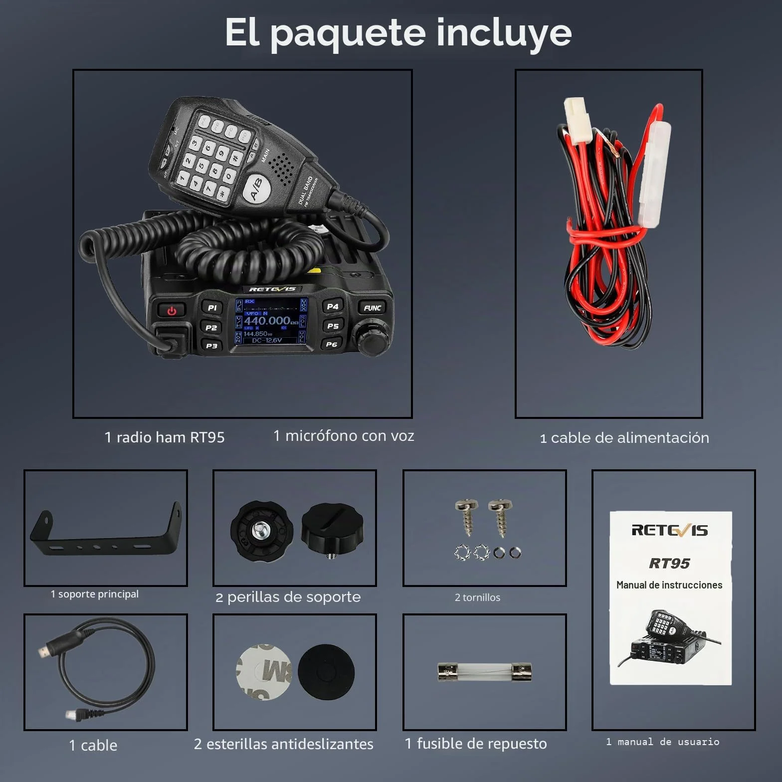 Retevis RT95 Emisoras Coche Doble Banda de Radioaficionado, Profesional, Canales DTMF TFT con Función Escaneo y Contraseña Mini Móvil