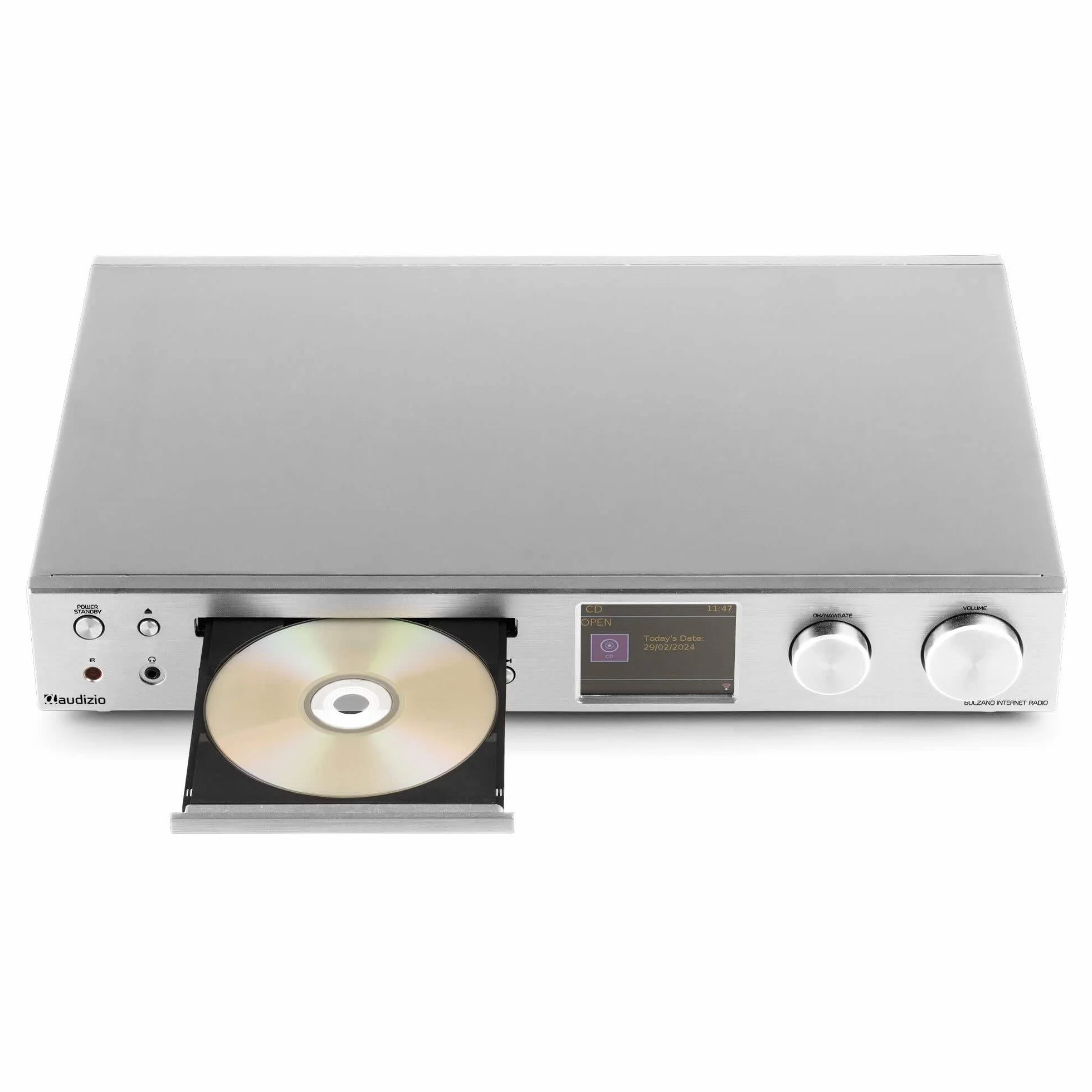 Audizio Bolzano - Radio Internet Dab+ y FM WLAN Bluetooth, Reproductor CD, Spotify Connect, Despertador, 40.000 emisoras, Mando a Distancia y Control por App, conexión Toslink y subwoofer, Plateada