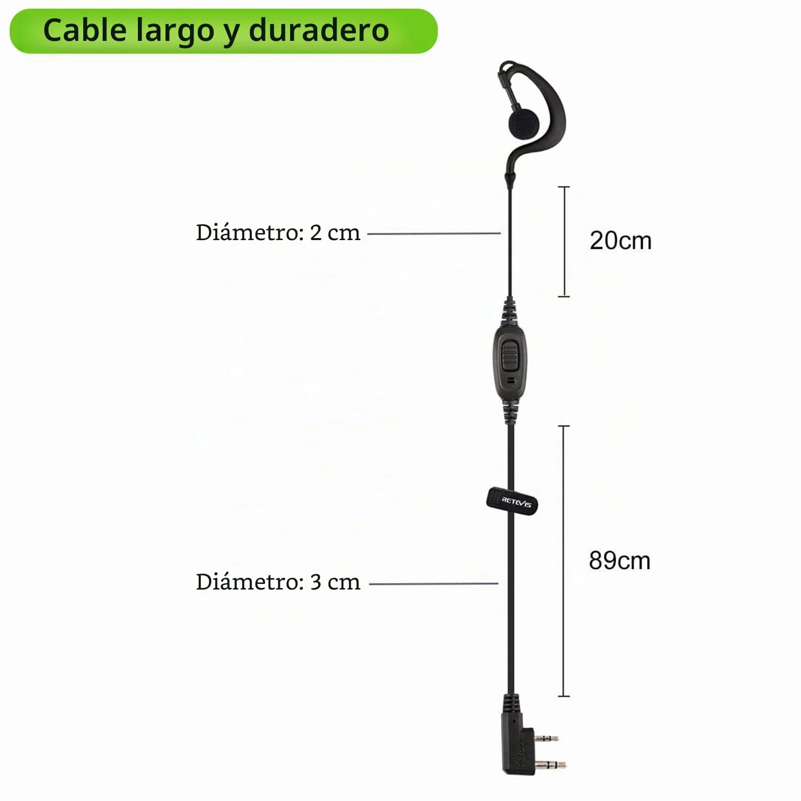 Retevis RE3120 Walkie Talkie Auricular, C-Tipo 2 Pines, Pinganillo Casco Compatible con Walkie Talkie RT24 RT622 RT27 RT617 RT618 RT619 Baofeng BF-888S Kenwood Proster (10 Pacs)