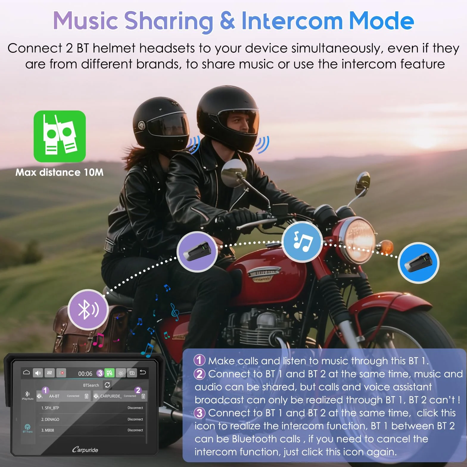 Carpuride W502TPRO Motocicleta CarPlay Android Auto TPMS Bluetooth GPS 5 Pulgadas Impermeable
