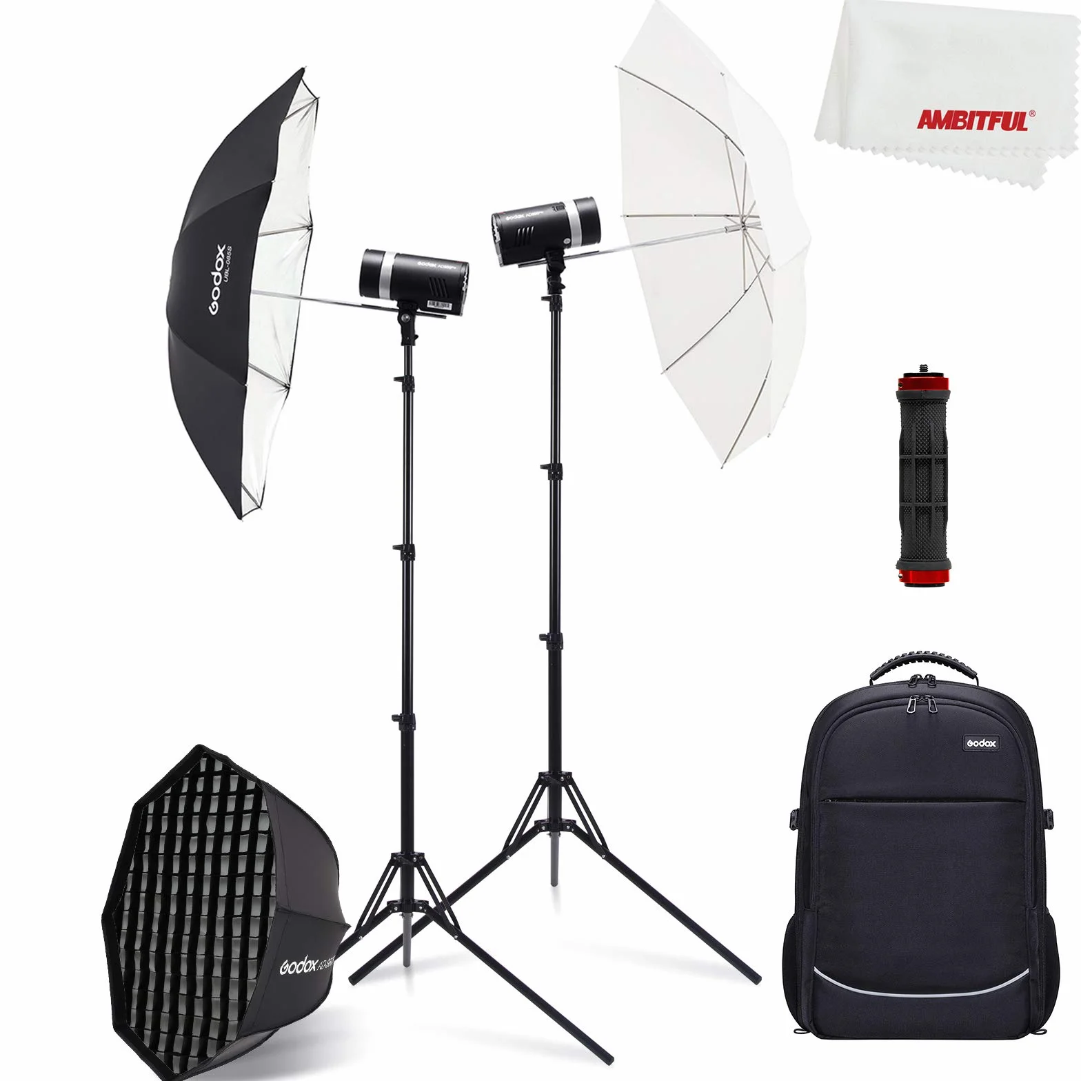 Godox AD300Pro AD300 Pro Mochila con 2 Flashes 300W 2.4G TTL 1/8000 HSS, 0.01-1.5s Tiempo de Reciclaje, 320 Plena Potencia con batería de Litio de 2600 mAh.