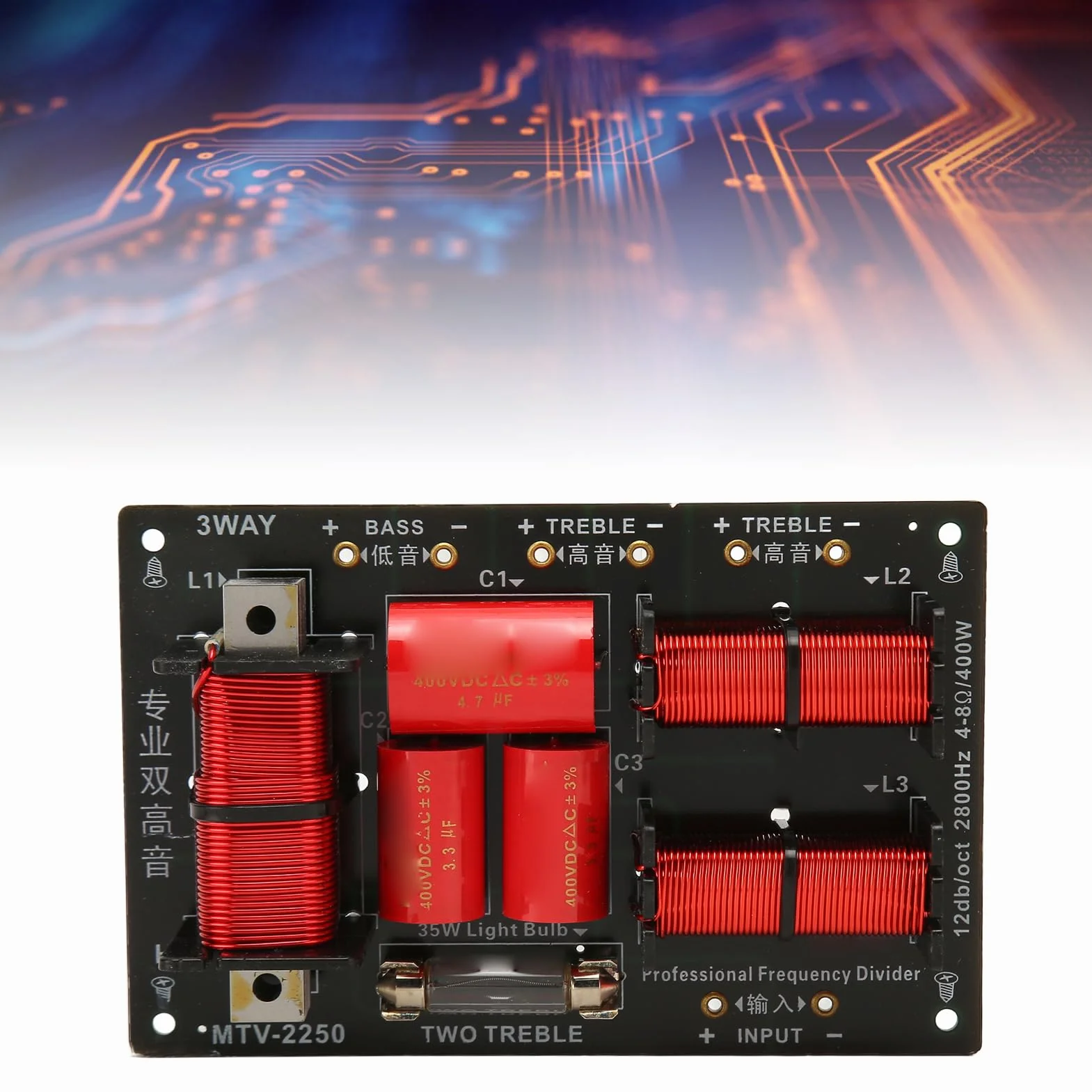 Divisor de Frecuencia de Altavoz de 400 W, Placa Distribuidora Cruzada de Altavoz de Audio Hi Fi de 3 Vías y 2 Unidades, Módulo Divisor de Frecuencia de Graves Agudos