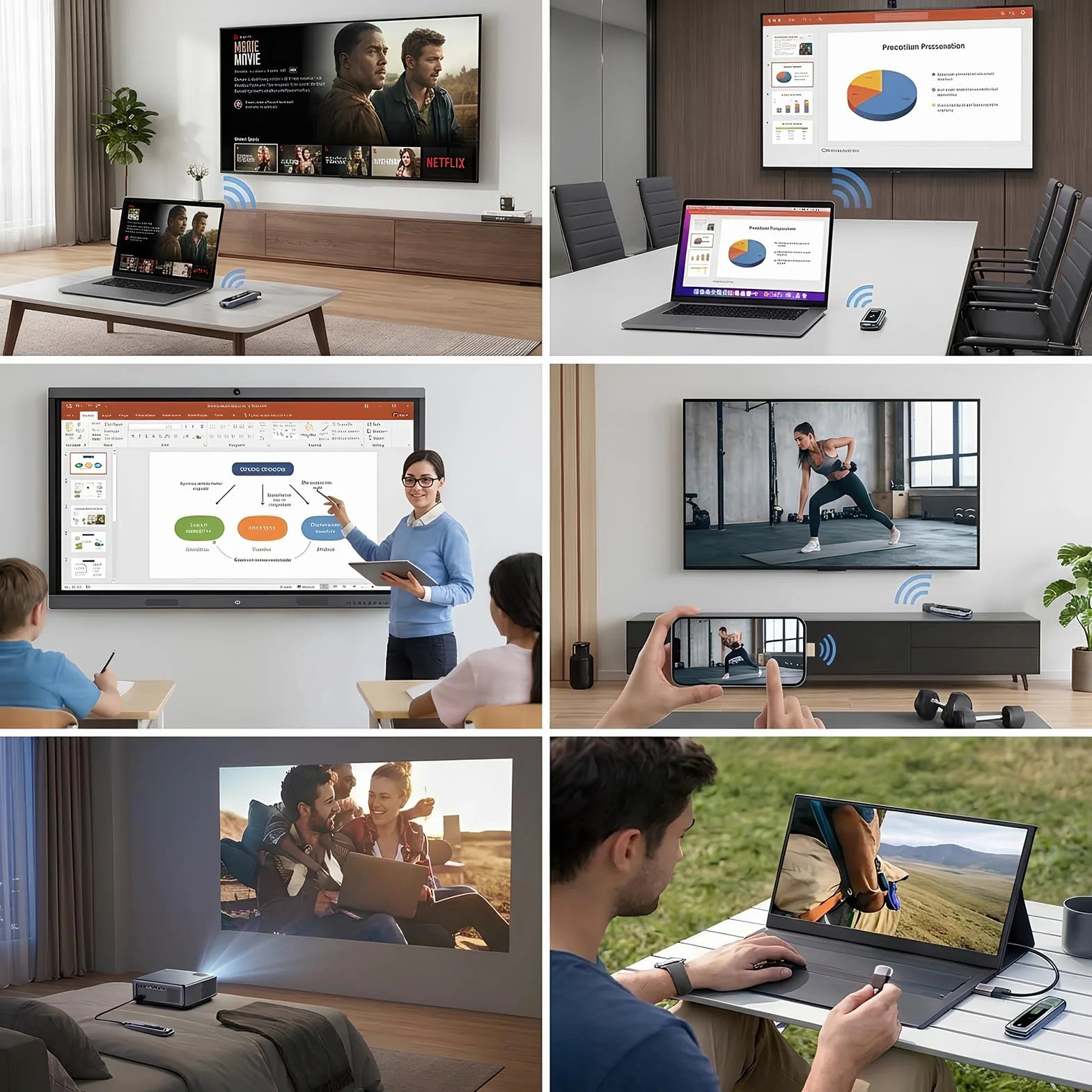 Transmisor y Receptor HDMI inalámbrico 2026, 5.8 G + 2.4 G de Doble Banda, más Pantalla LED, decodificación 4K 1080P a 60Hz Salida de Video Ultra HD, Kit Extensor de Enchufe de Video