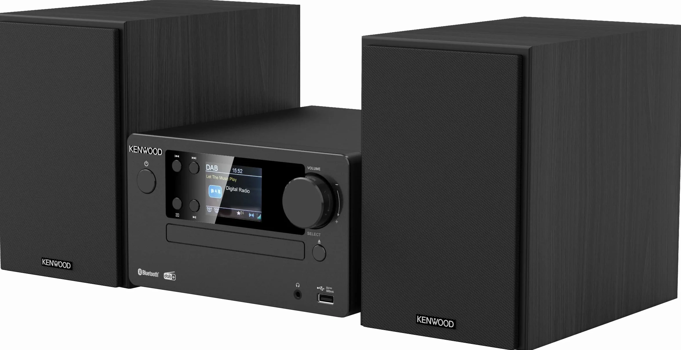 Microcadena Kenwood HiFi con Pantalla Color 2.4", Bluetooth 5.0 y Radio Dab+, Equipo de Música de Aluminio con CD, USB y Aux-In - Color Negro - M-725DAB-B