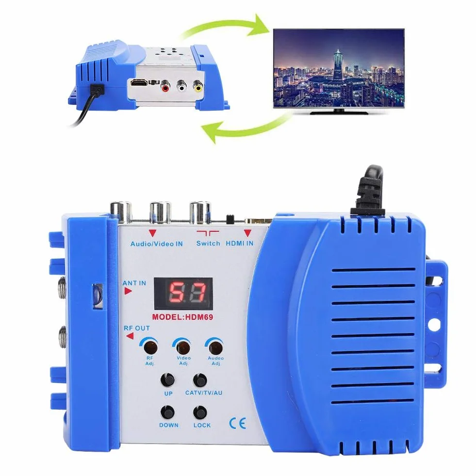 Dpofirs Modulador Digital, convertidor de AV a RF VHF UHF PAL/NTSC Modulador portátil estándar Audio Video TV Convertidor de señal HDMI AV Soporte de Entrada NTSC PAL Formato de TV Salida