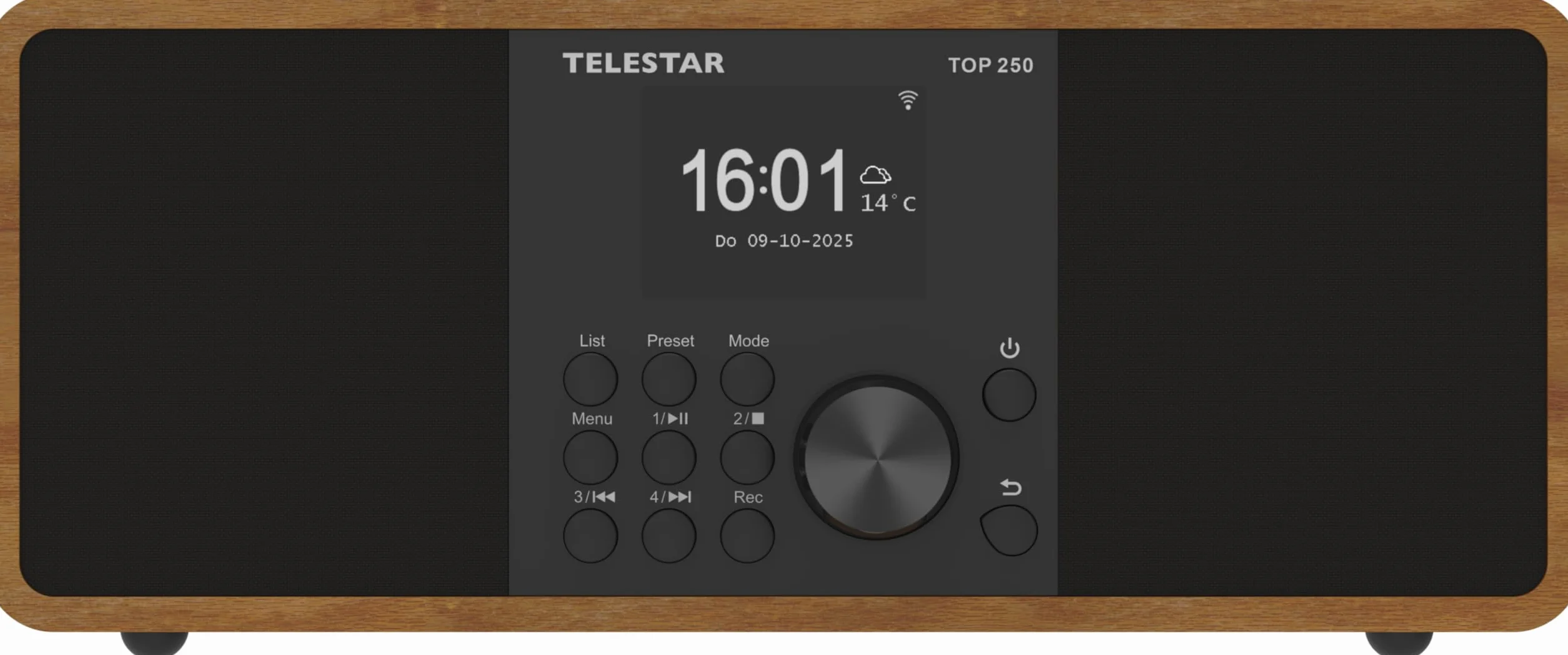 TELESTAR Top 250 – Dab+/Radio por Internet (estéreo, 2 × 10 W, Bluetooth Audio-Streaming & función de envío, grabación USB, Sistema de Emergencia, Control por App) – Madera