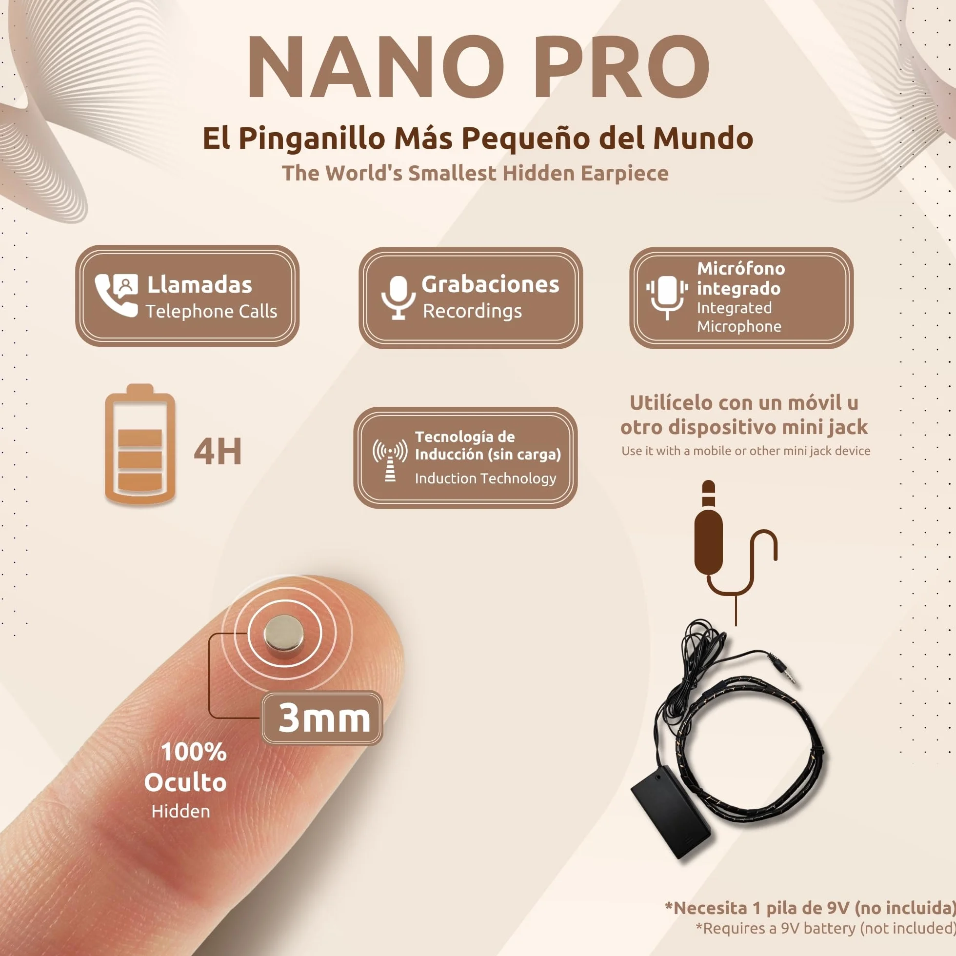 PingaOculto Pinganillo Invisible Imán para Exámenes Auricular Espía Mini Inalámbrico con Micrófono y Tiras Adhesivas