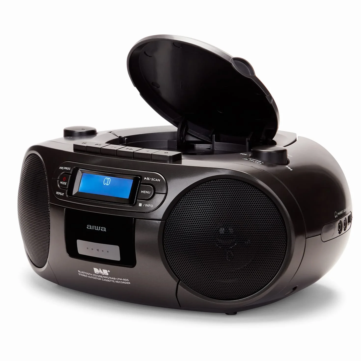 Aiwa BBTC-660DAB/BK Radio Cassette Portátil con CD Bluetooth USB Grabador Cassettes RDS FM PLL DAB+ Negro