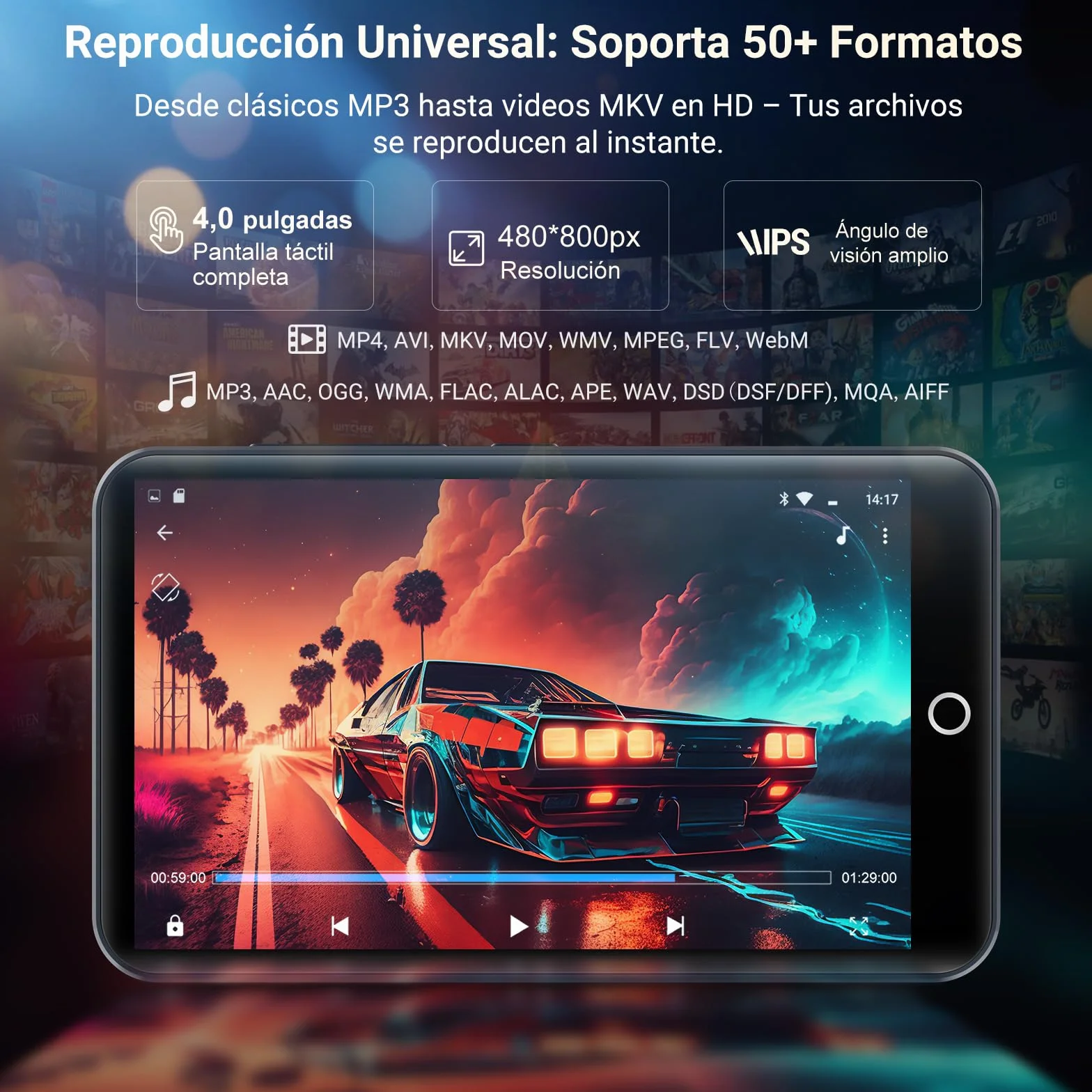 MECHEN H10 Lite Reproductor MP3 Android 13 Bluetooth WiFi 4" Pantalla Táctil 3GB RAM 32GB ROM Radio FM