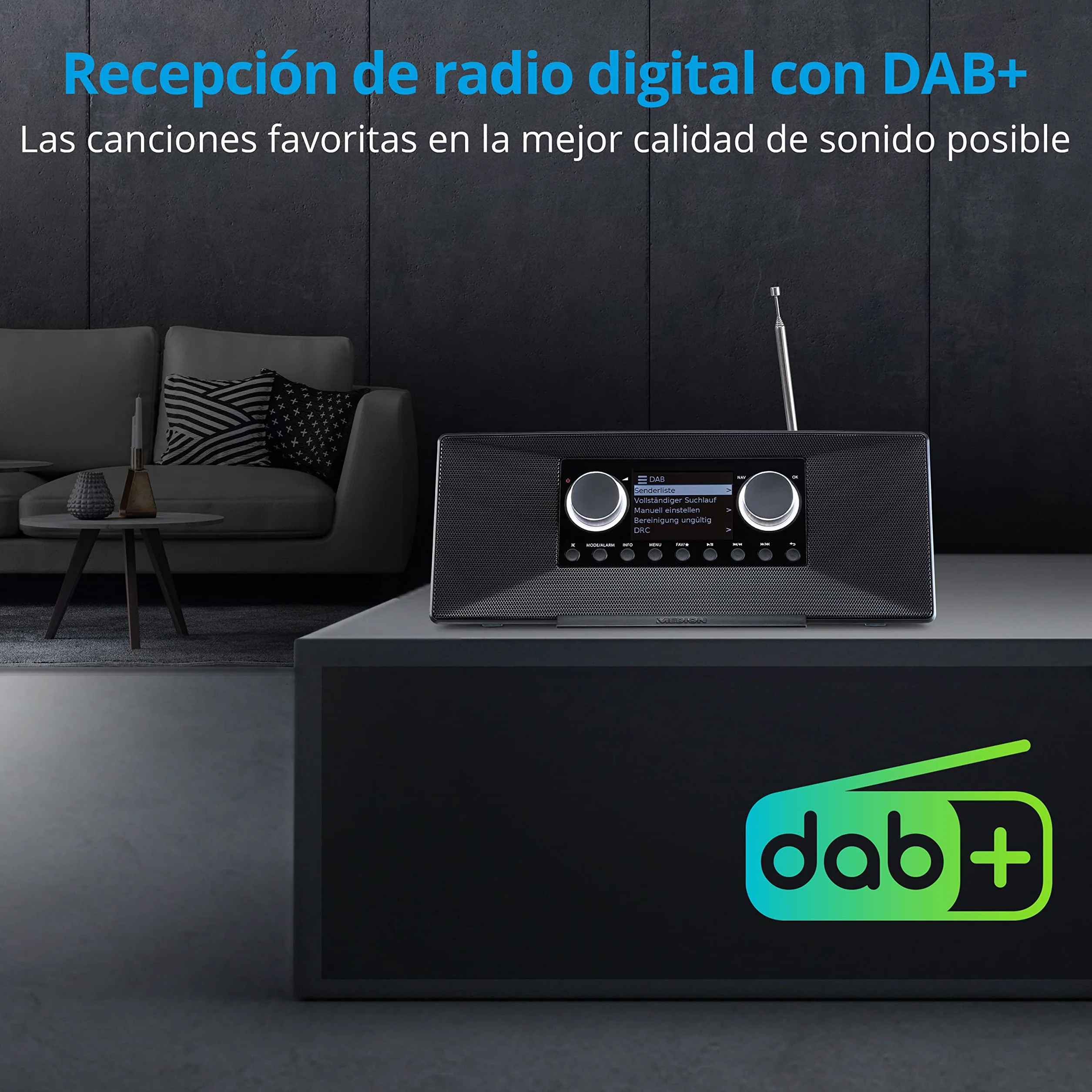 MEDION Radio por Internet P85289 con Dab+ (WiFi, FM, Spotify Connect, Amazon Music, DLNA, USB, conexión para Auriculares, AUX, LAN, Temporizador de desconexión) Negro
