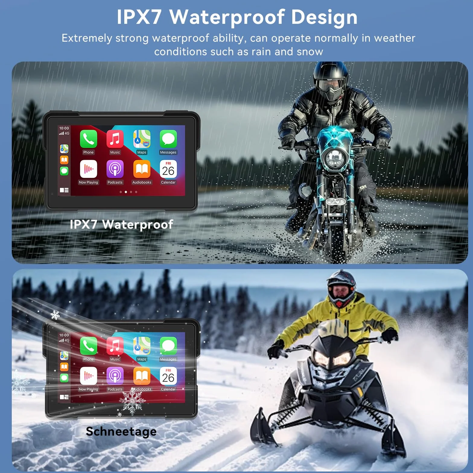 7 Pulgadas Pantalla Carplay de Motocicleta, IPX67 Impermeable, para CarPlay y Android Auto con Bluetooth Dual, Control de Voz, GPS, Detección de Presión de Neumáticos