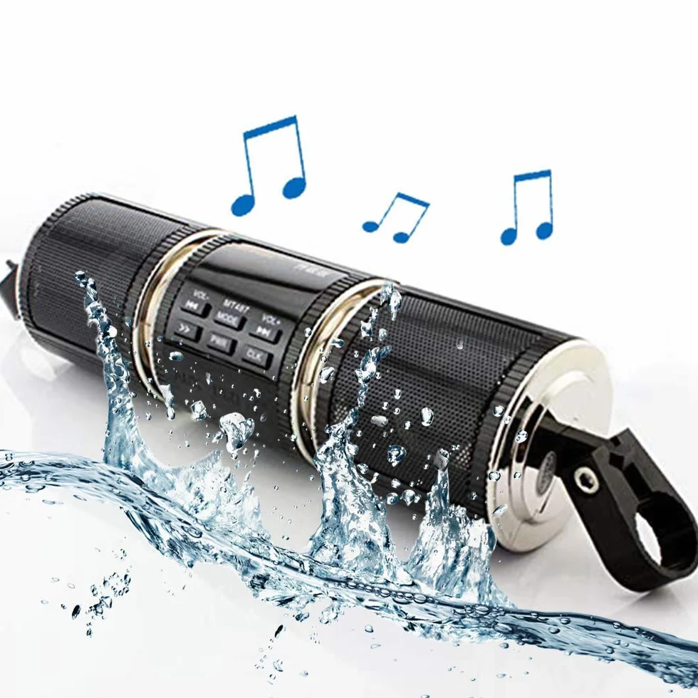 Radio FM Bluetooth para motocicleta, impermeable, 12 V, HIFI con sistema de sonido estéreo para ATV, Jet Ski, radio, alarma remota, reproductor de MP3, color negro