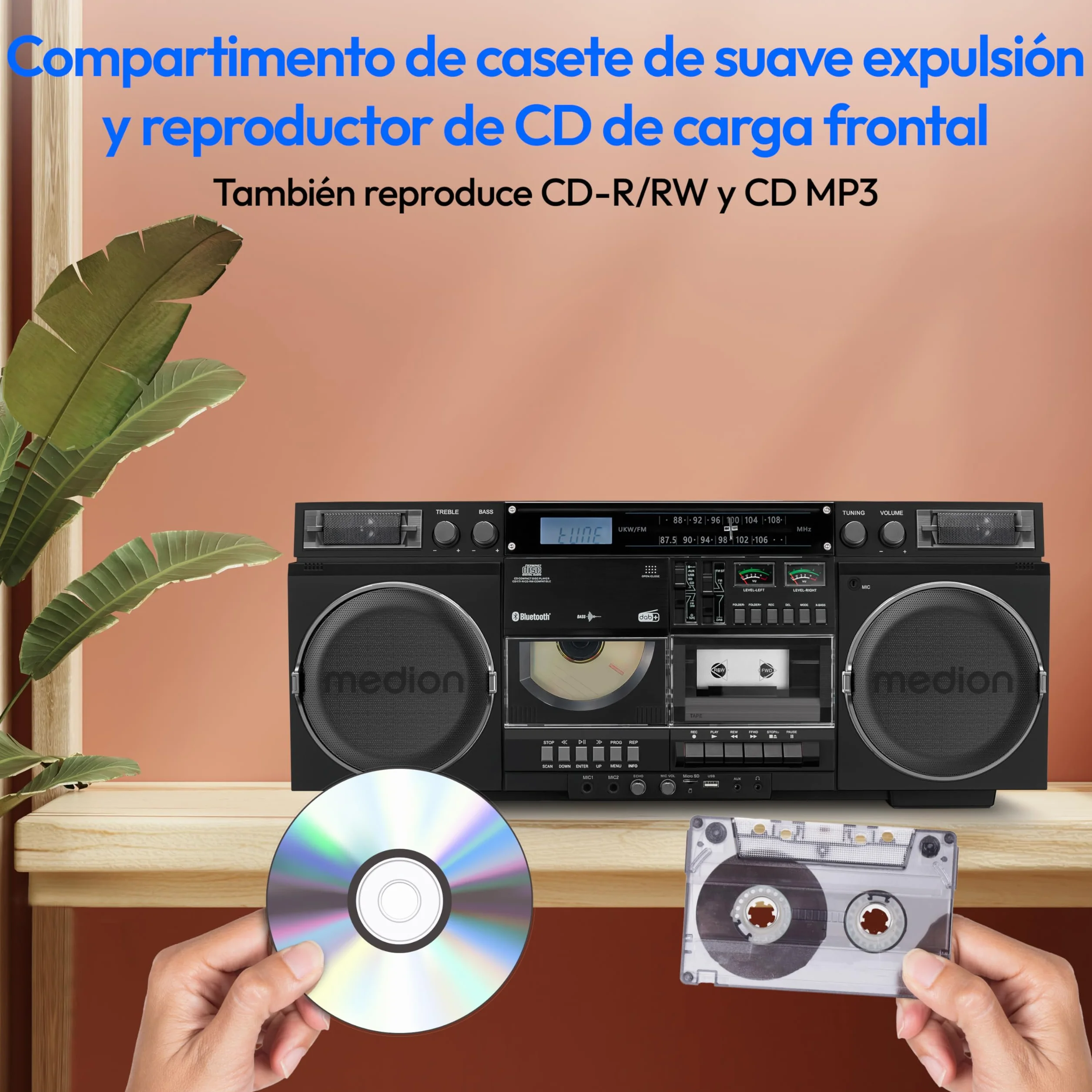 MEDION Ghetto Blaster Vintage DAB+ CD/Cassetta USB MP3 2x10W RMS Nero